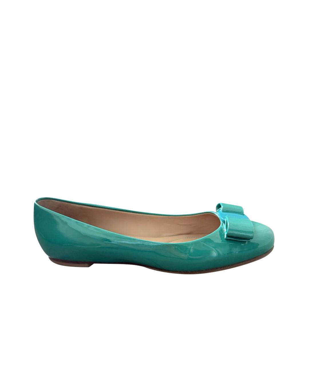 FERRAGAMO Бирюзовые кожаные балетки, фото 1