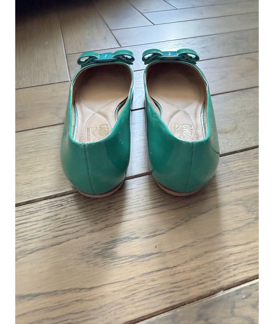 FERRAGAMO Бирюзовые кожаные балетки, фото 4
