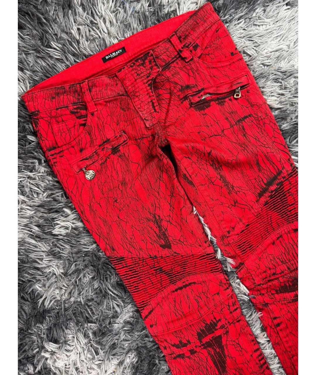 BALMAIN Красные хлопковые прямые джинсы, фото 5