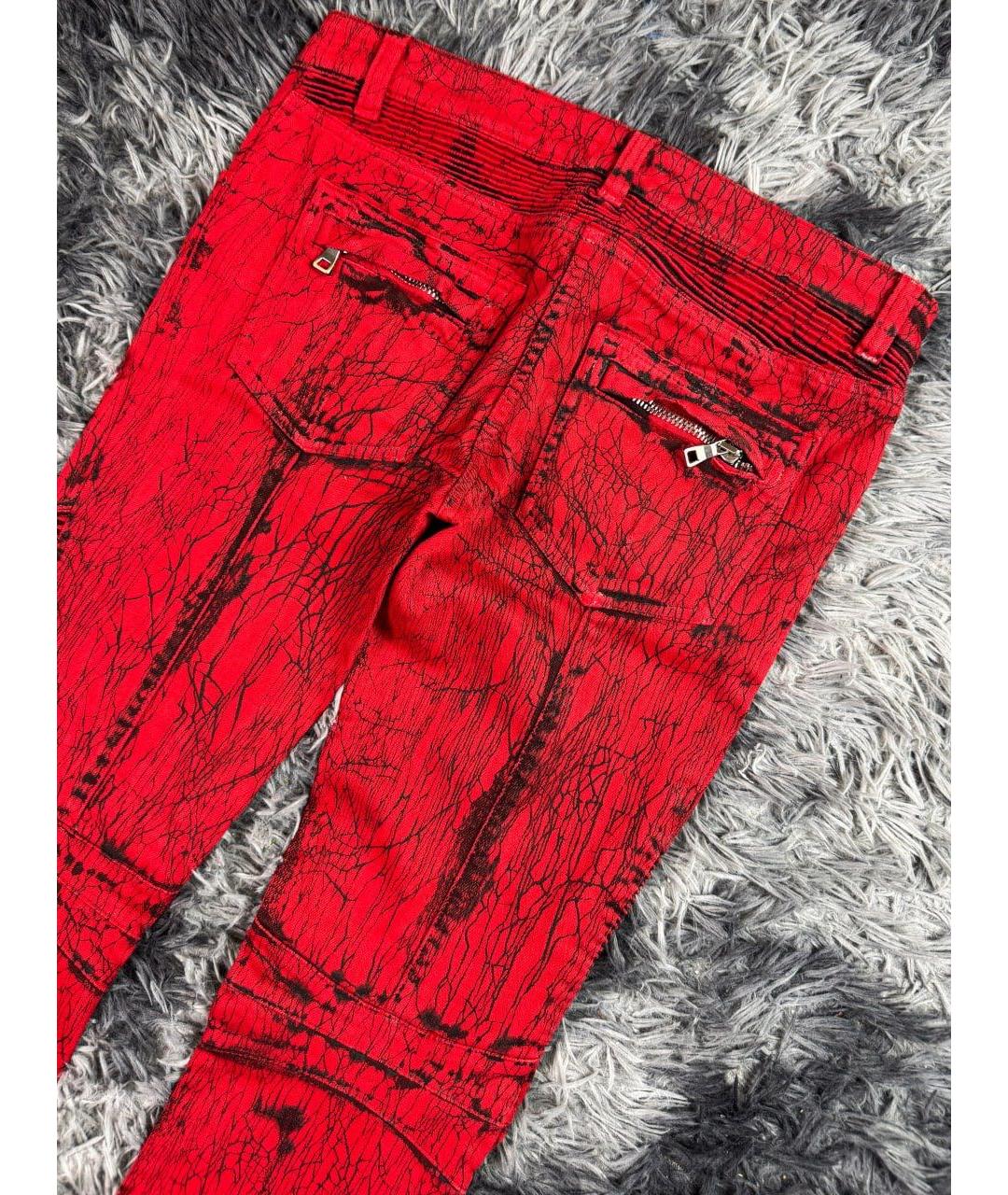 BALMAIN Красные хлопковые прямые джинсы, фото 3