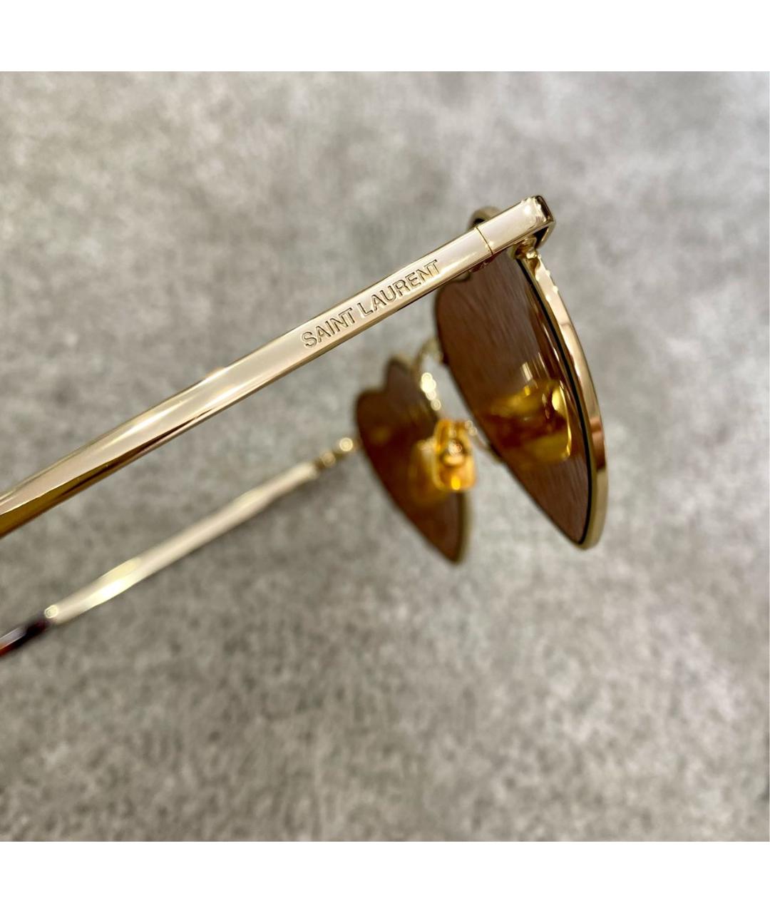 SAINT LAURENT Золотые металлические солнцезащитные очки, фото 3