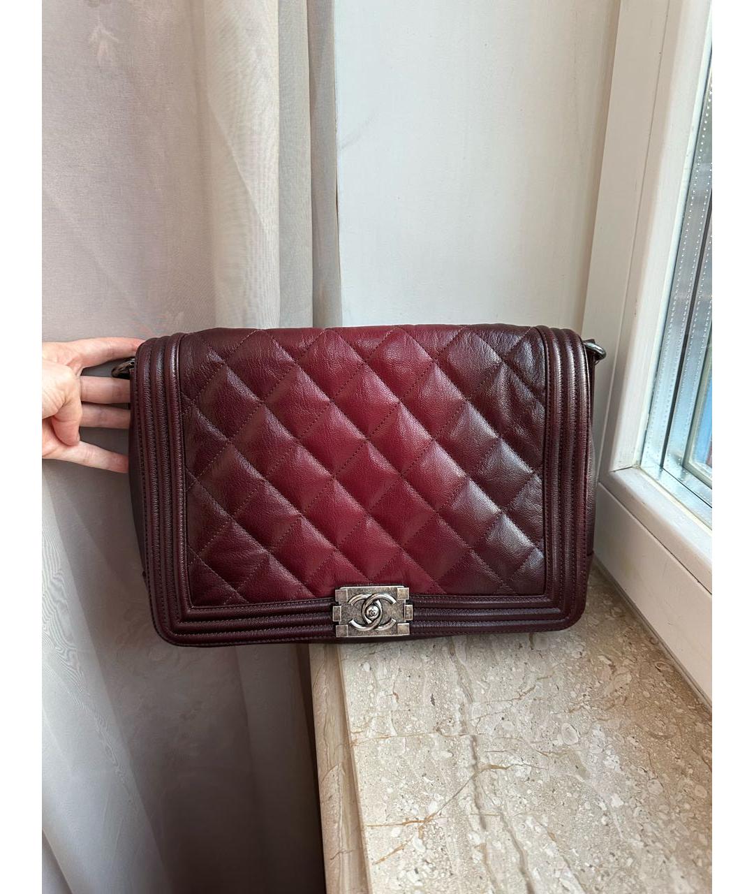 CHANEL Бордовая кожаная сумка через плечо, фото 8