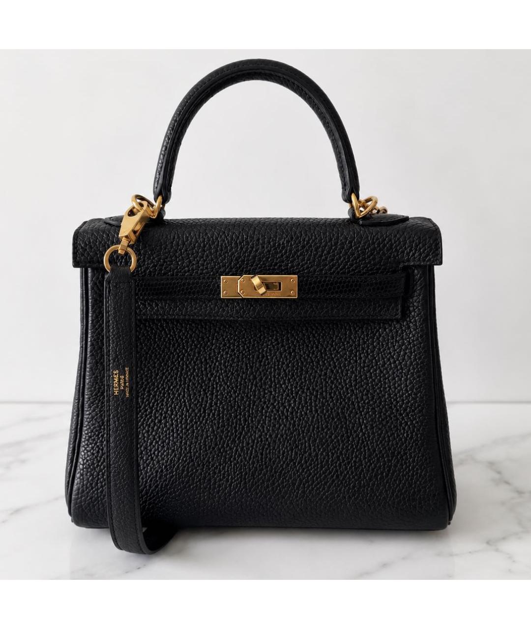 HERMES Черная сумка с короткими ручками из кожи питона, фото 4