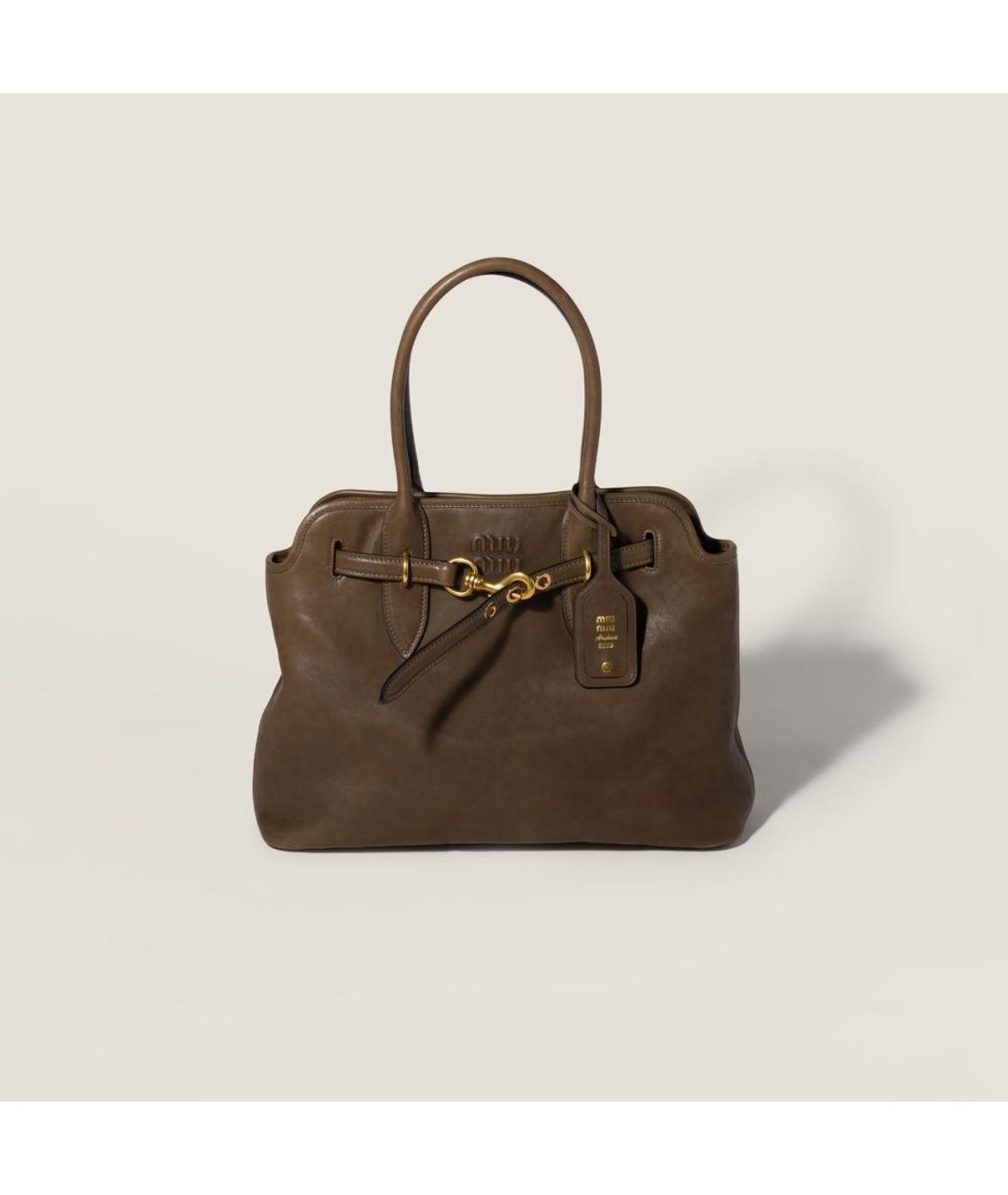 MIU MIU Коричневая кожаная сумка с короткими ручками, фото 6