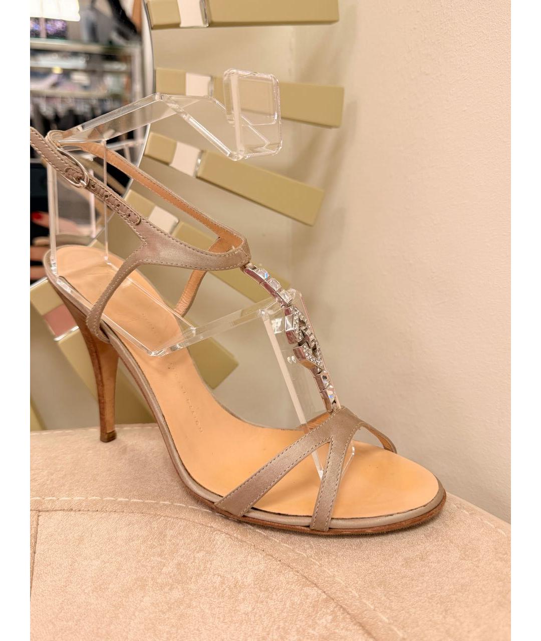 GIUSEPPE ZANOTTI DESIGN Бежевые текстильные босоножки, фото 6