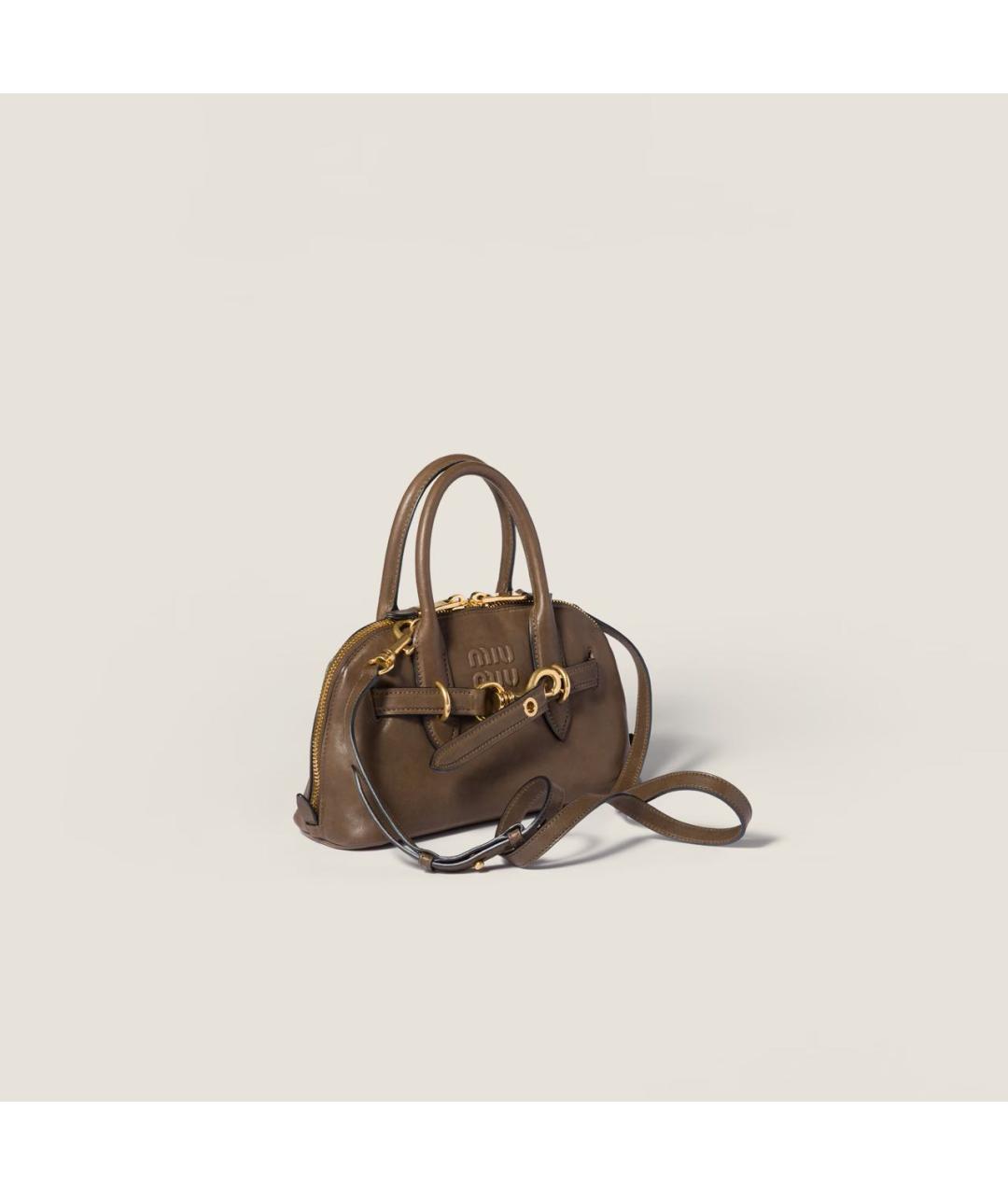 MIU MIU Коричневая кожаная сумка с короткими ручками, фото 3