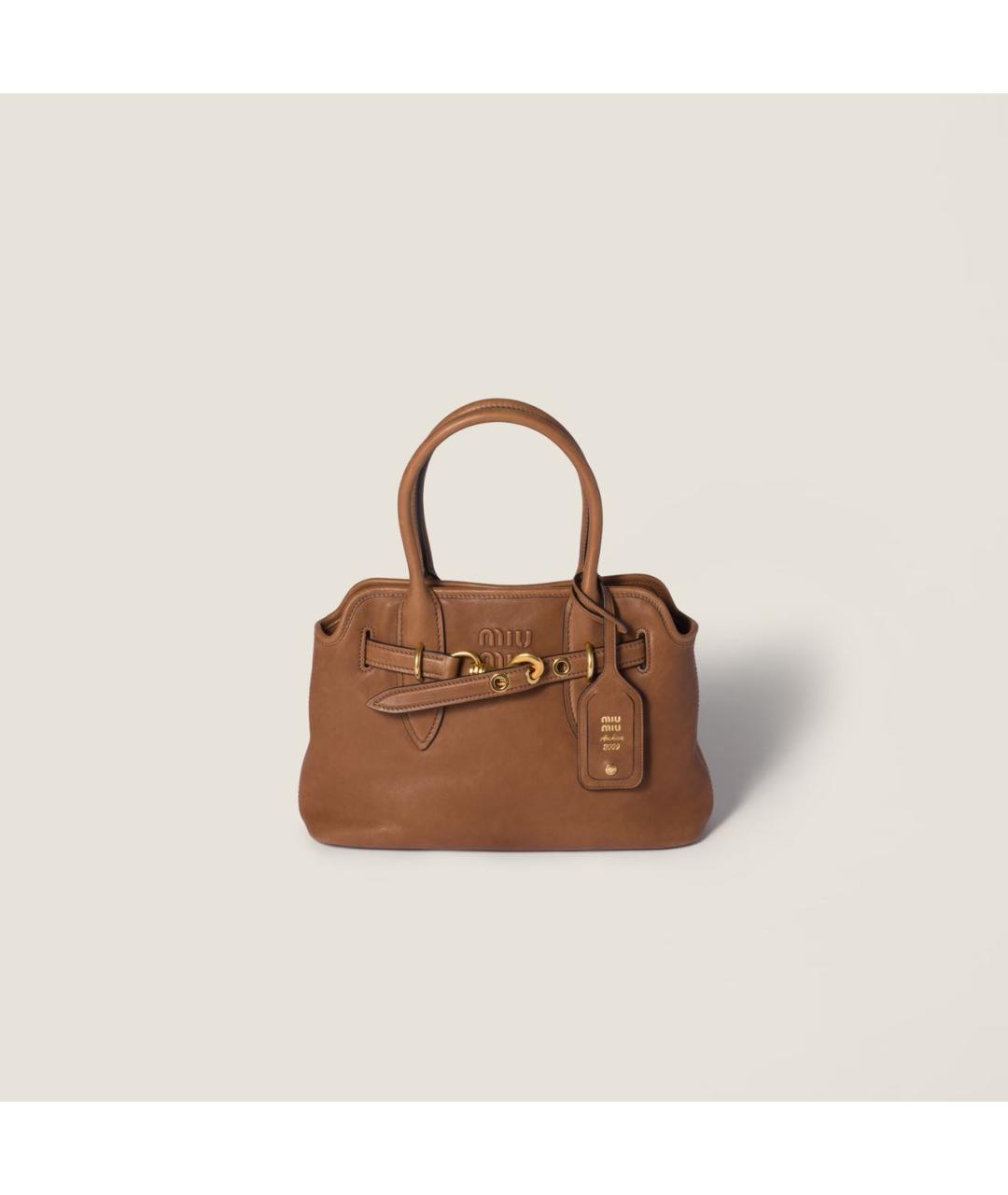 MIU MIU Коричневая кожаная сумка с короткими ручками, фото 9