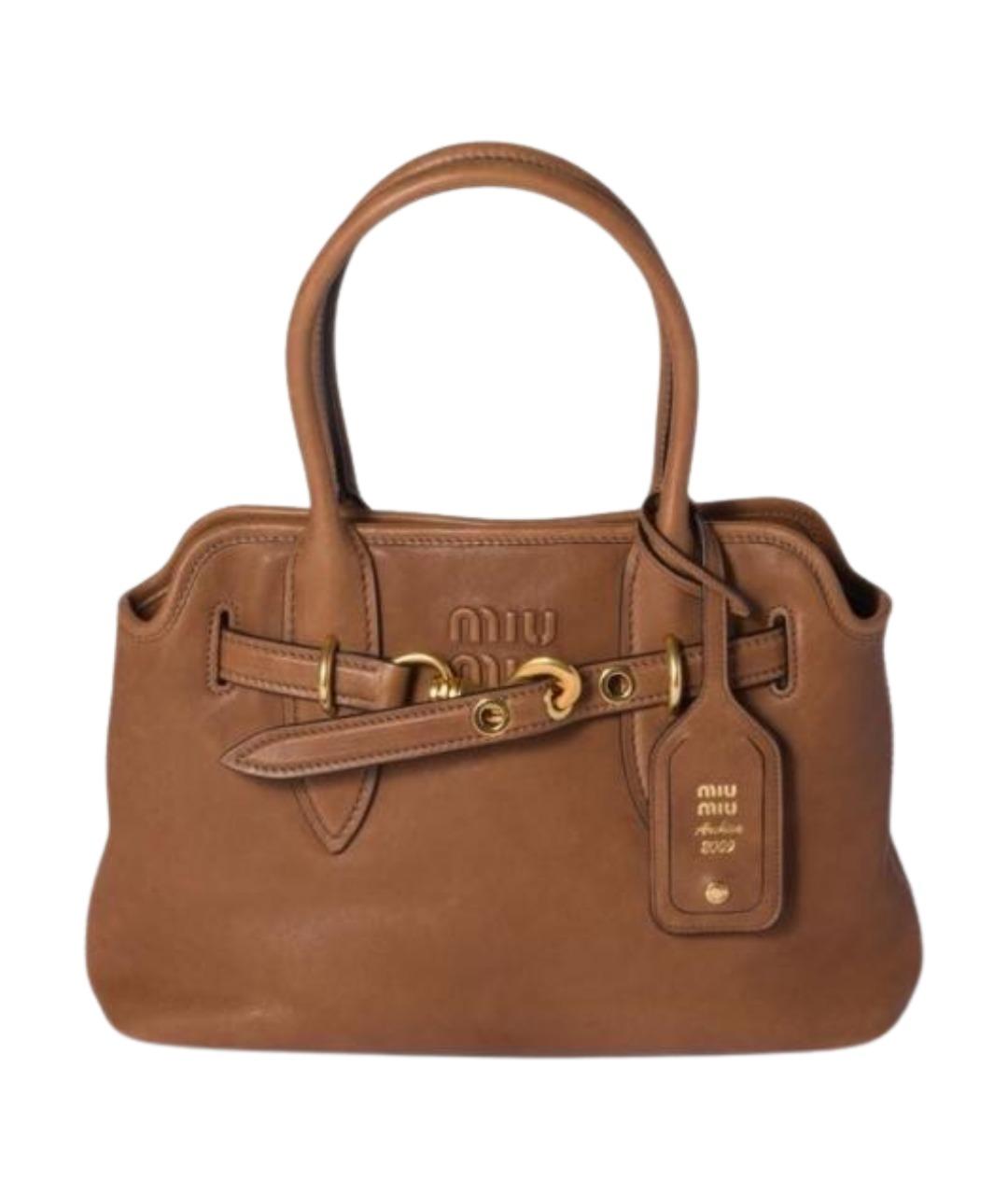 MIU MIU Коричневая кожаная сумка с короткими ручками, фото 1
