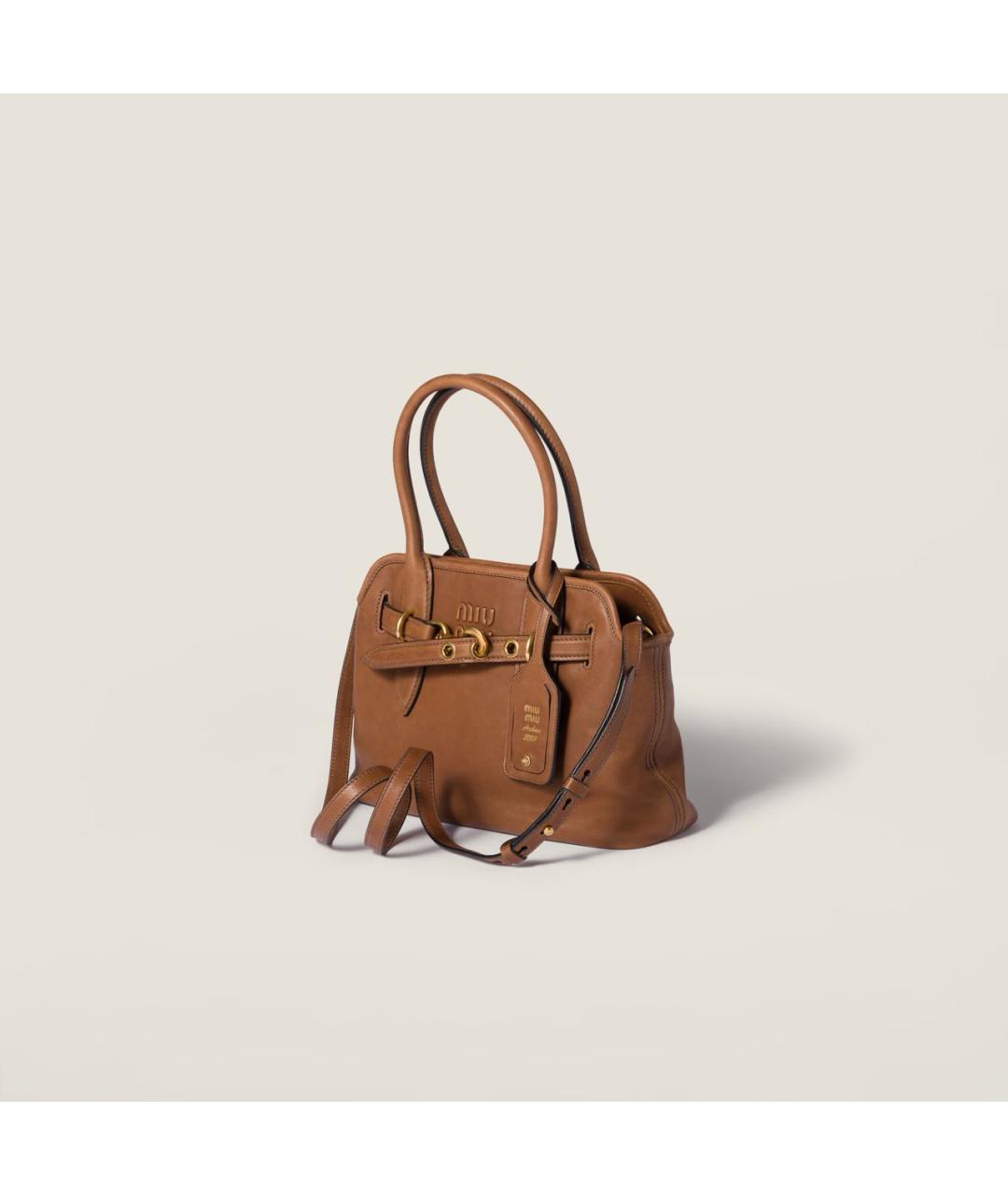 MIU MIU Коричневая кожаная сумка с короткими ручками, фото 3