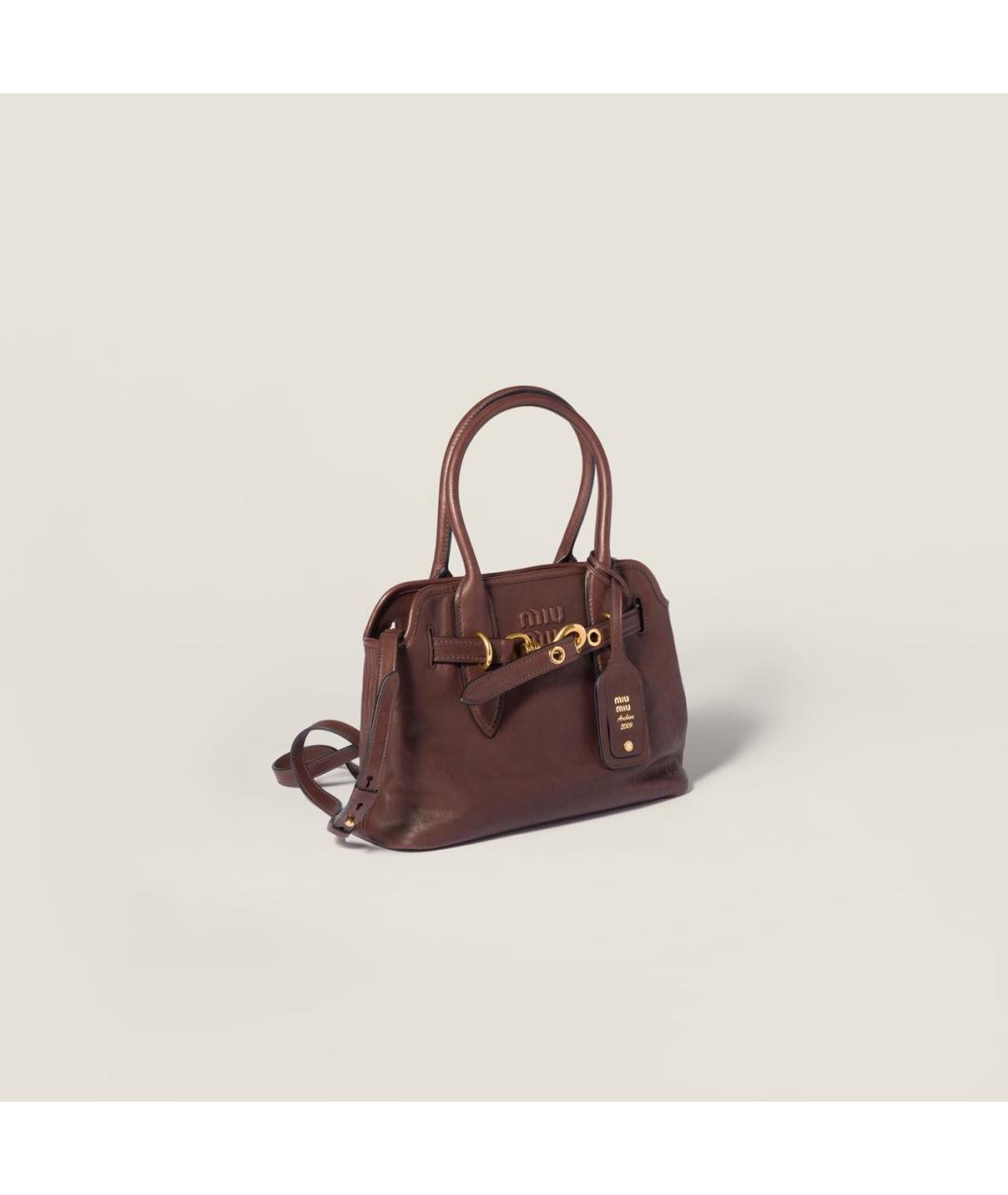 MIU MIU Коричневая кожаная сумка с короткими ручками, фото 3