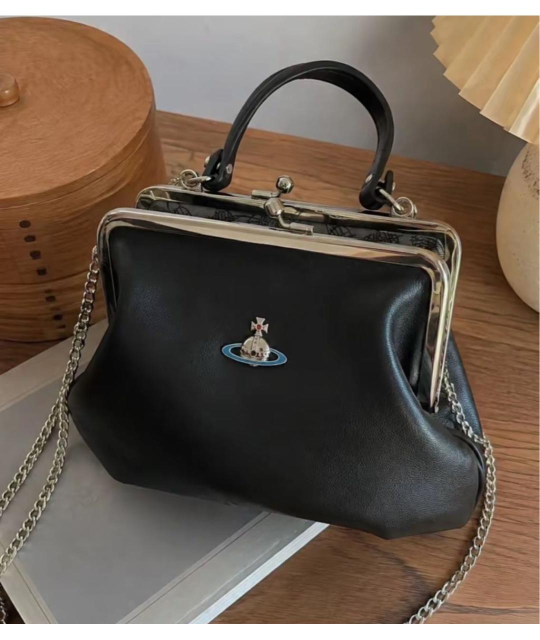 VIVIENNE WESTWOOD Черная кожаная сумка с короткими ручками, фото 6