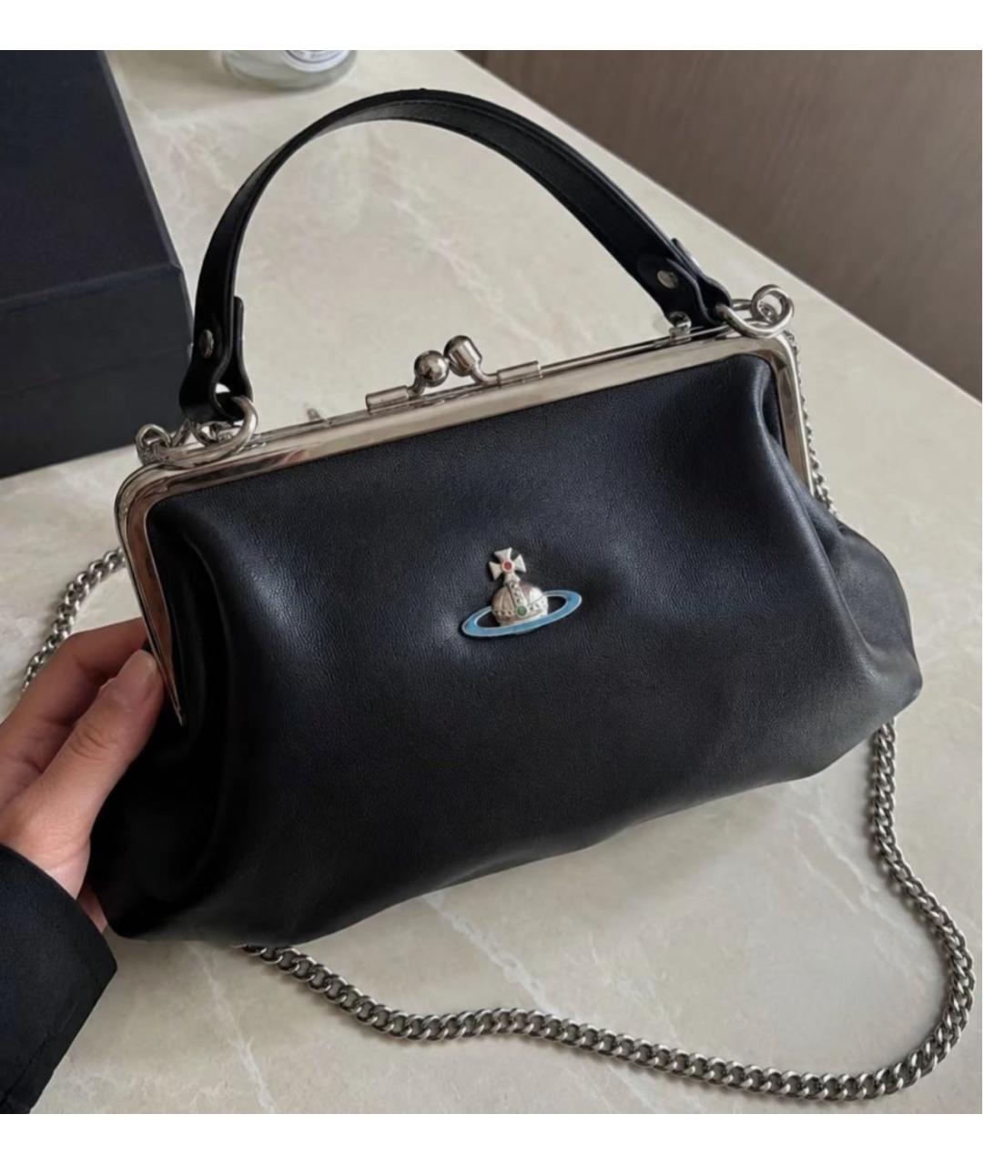 VIVIENNE WESTWOOD Черная кожаная сумка с короткими ручками, фото 5