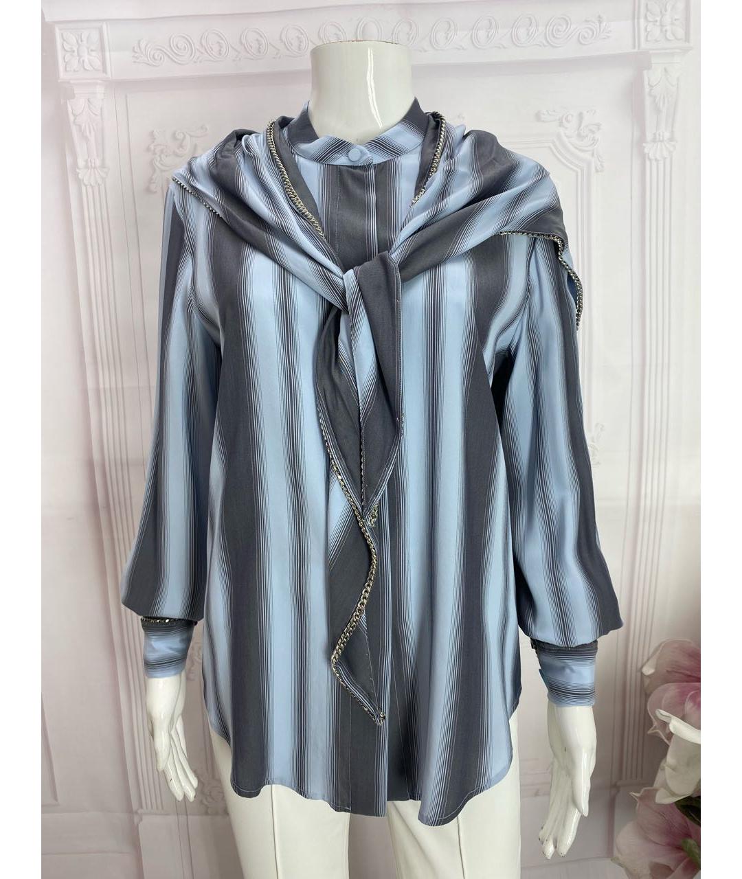MAX MARA Голубая шелковая блузы, фото 9