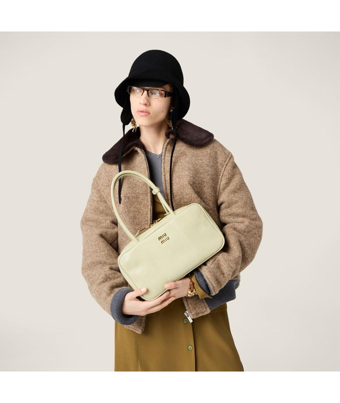 MIU MIU Салатовая кожаная сумка с короткими ручками, фото 5
