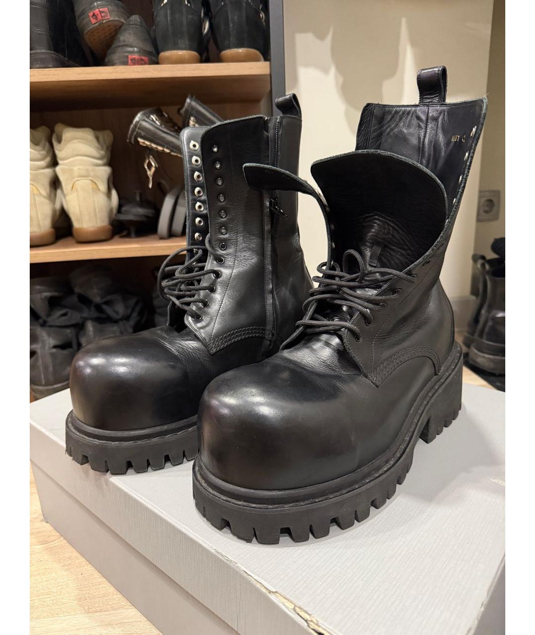 BALENCIAGA Черные кожаные высокие ботинки, фото 2