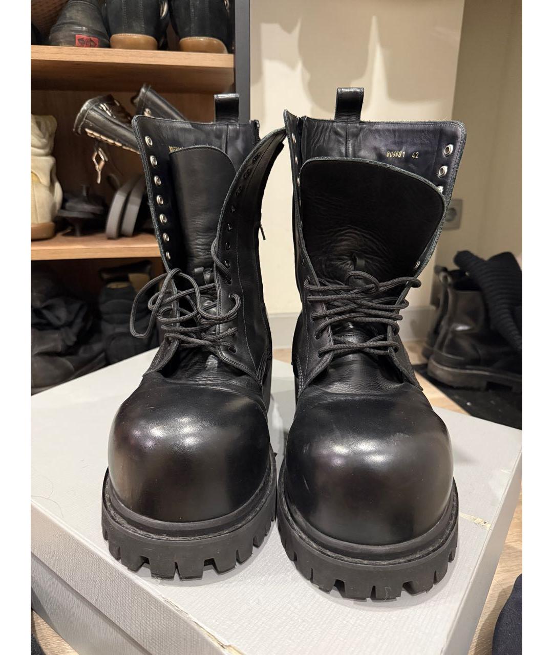 BALENCIAGA Черные кожаные высокие ботинки, фото 3