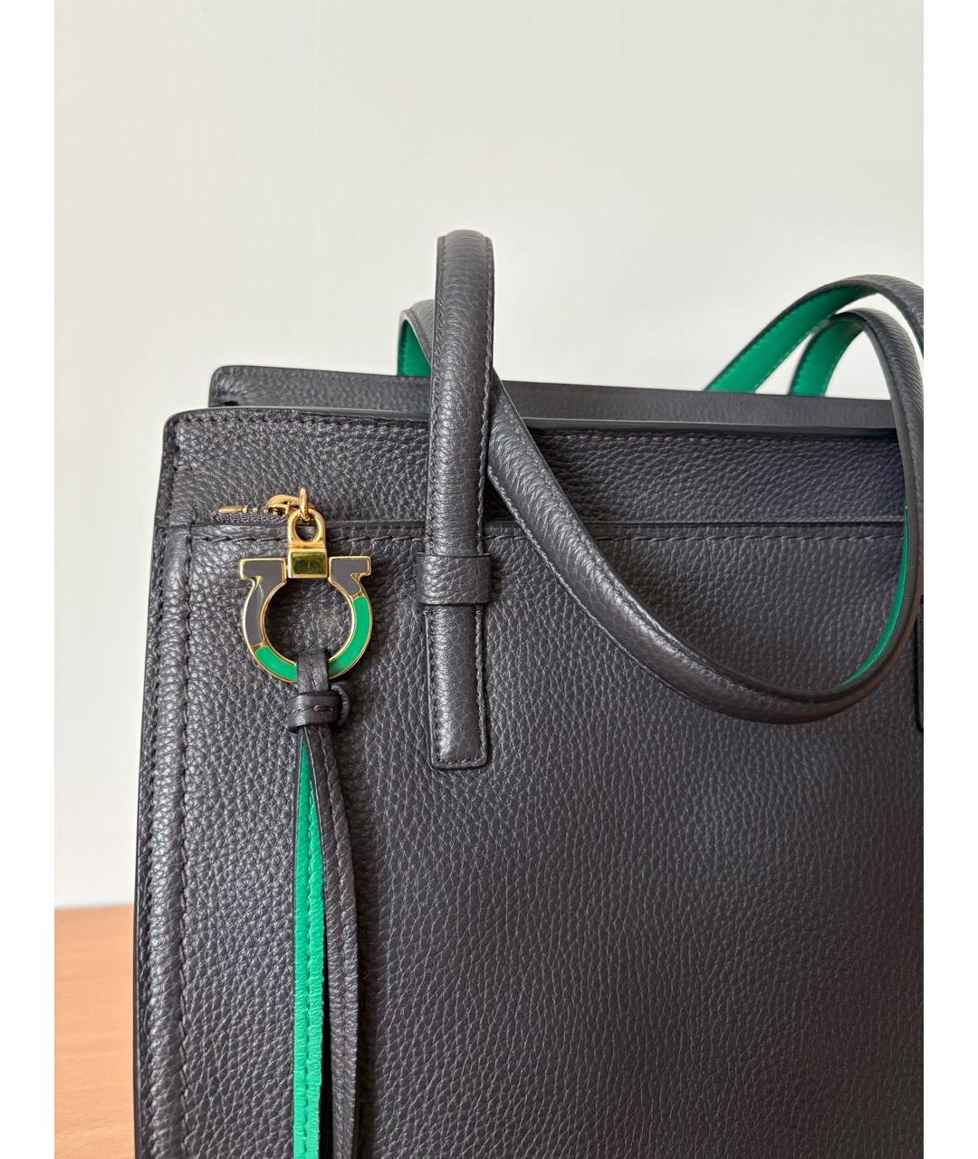 FERRAGAMO Антрацитовая кожаная сумка тоут, фото 2