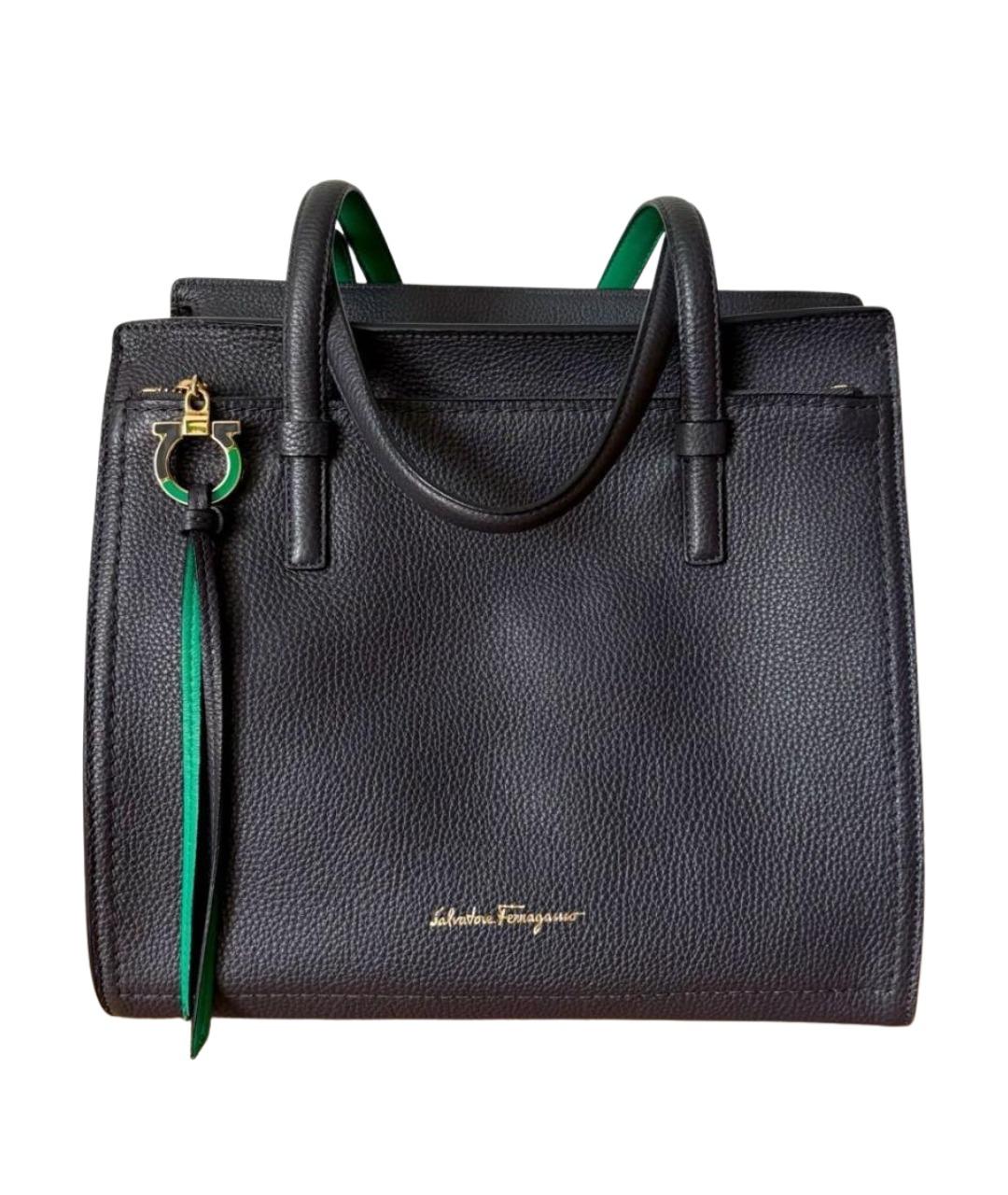 FERRAGAMO Антрацитовая кожаная сумка тоут, фото 1