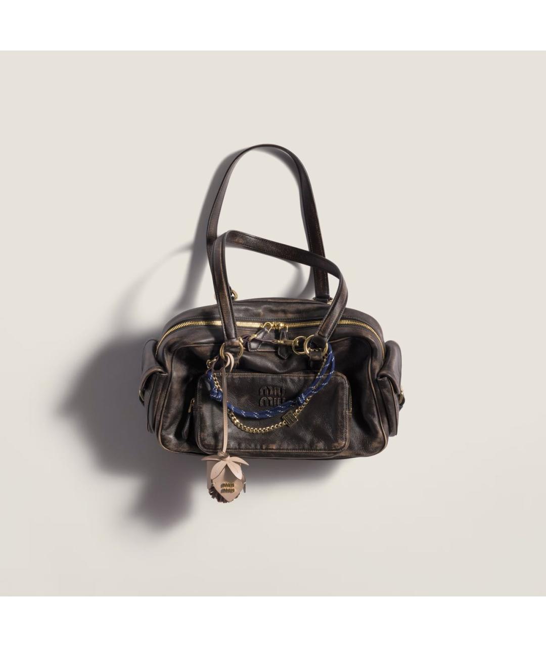MIU MIU Коричневая кожаная сумка с короткими ручками, фото 2