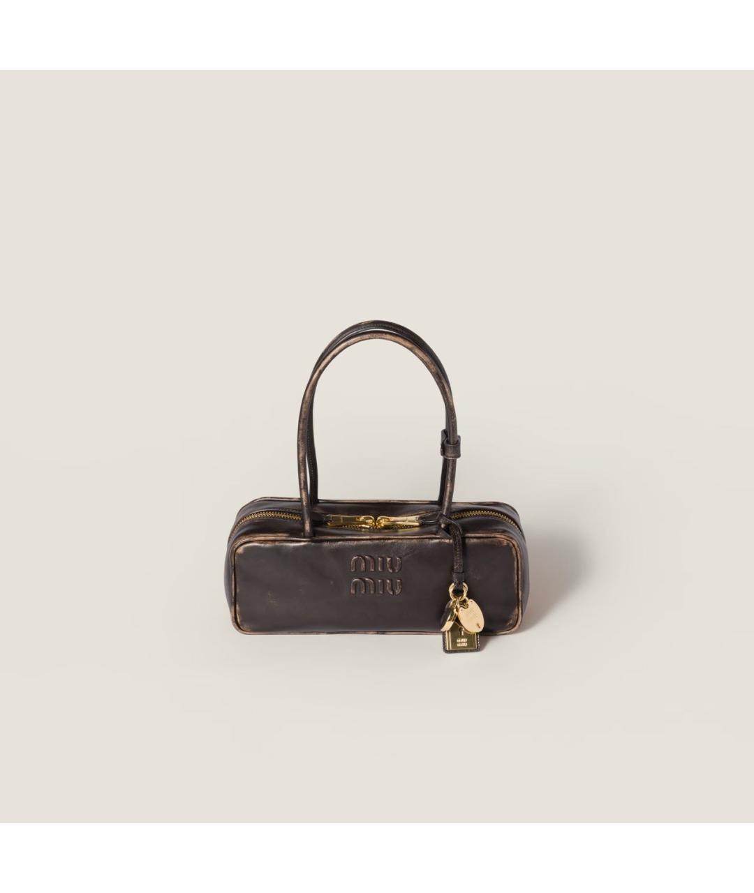 MIU MIU Коричневая кожаная сумка с короткими ручками, фото 8