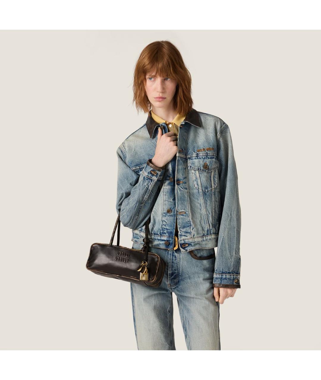 MIU MIU Коричневая кожаная сумка с короткими ручками, фото 5