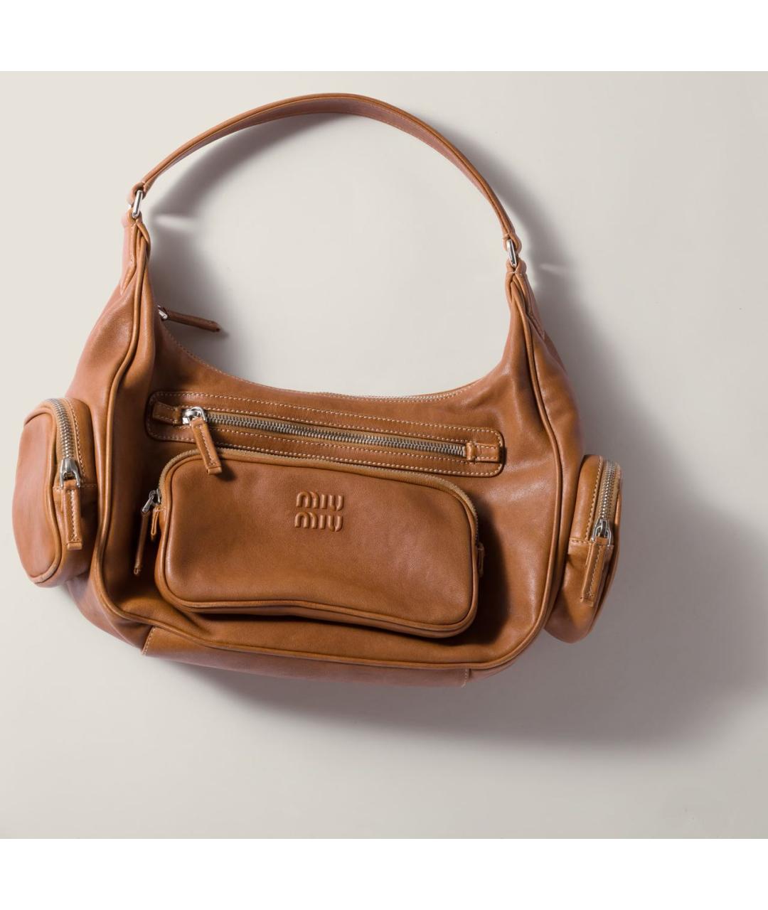 MIU MIU Коричневая кожаная сумка с короткими ручками, фото 7