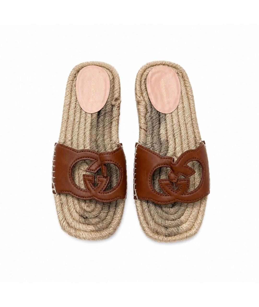 GUCCI Коричневые кожаные шлепанцы, фото 2