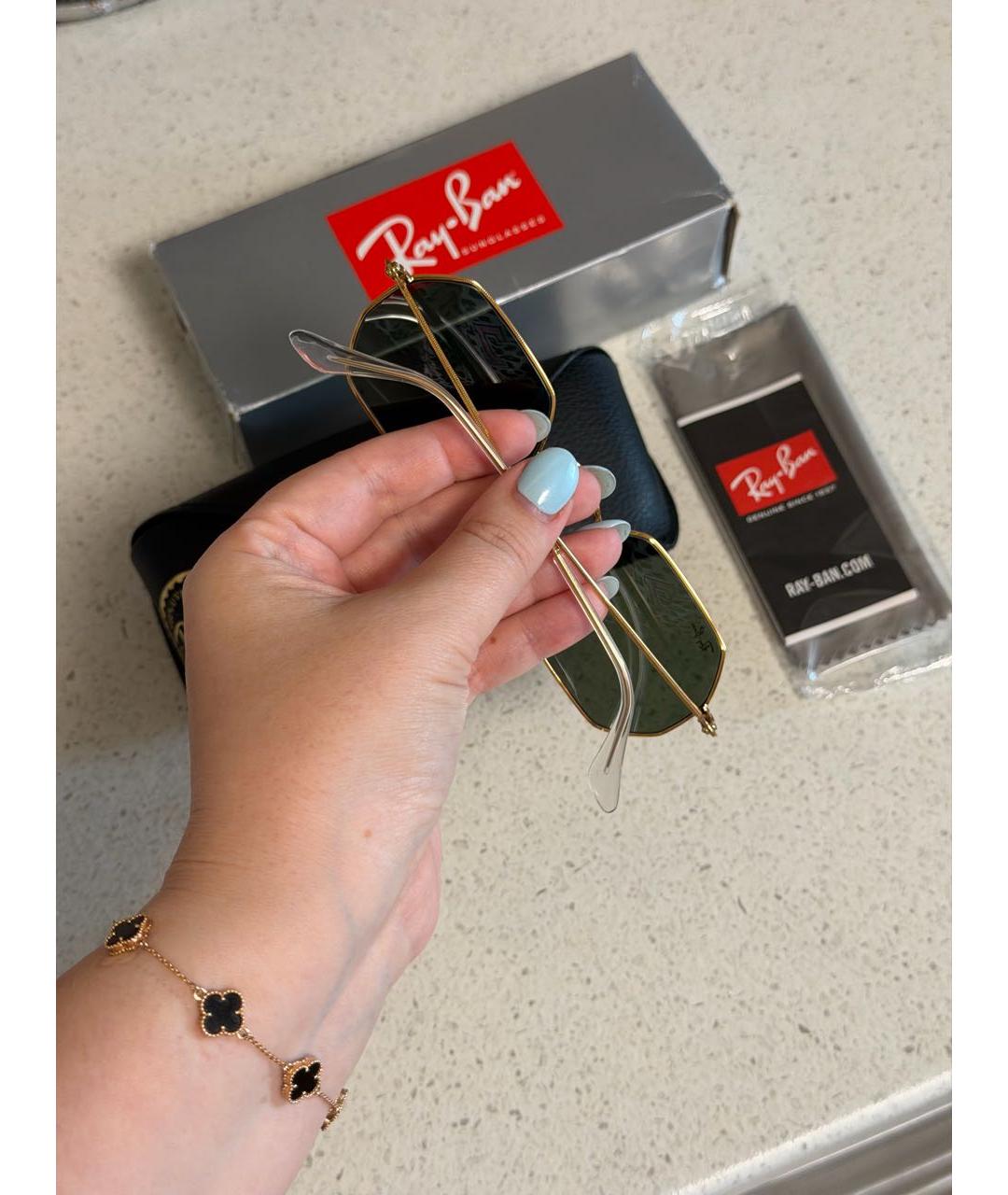 RAY BAN Золотые металлические солнцезащитные очки, фото 3
