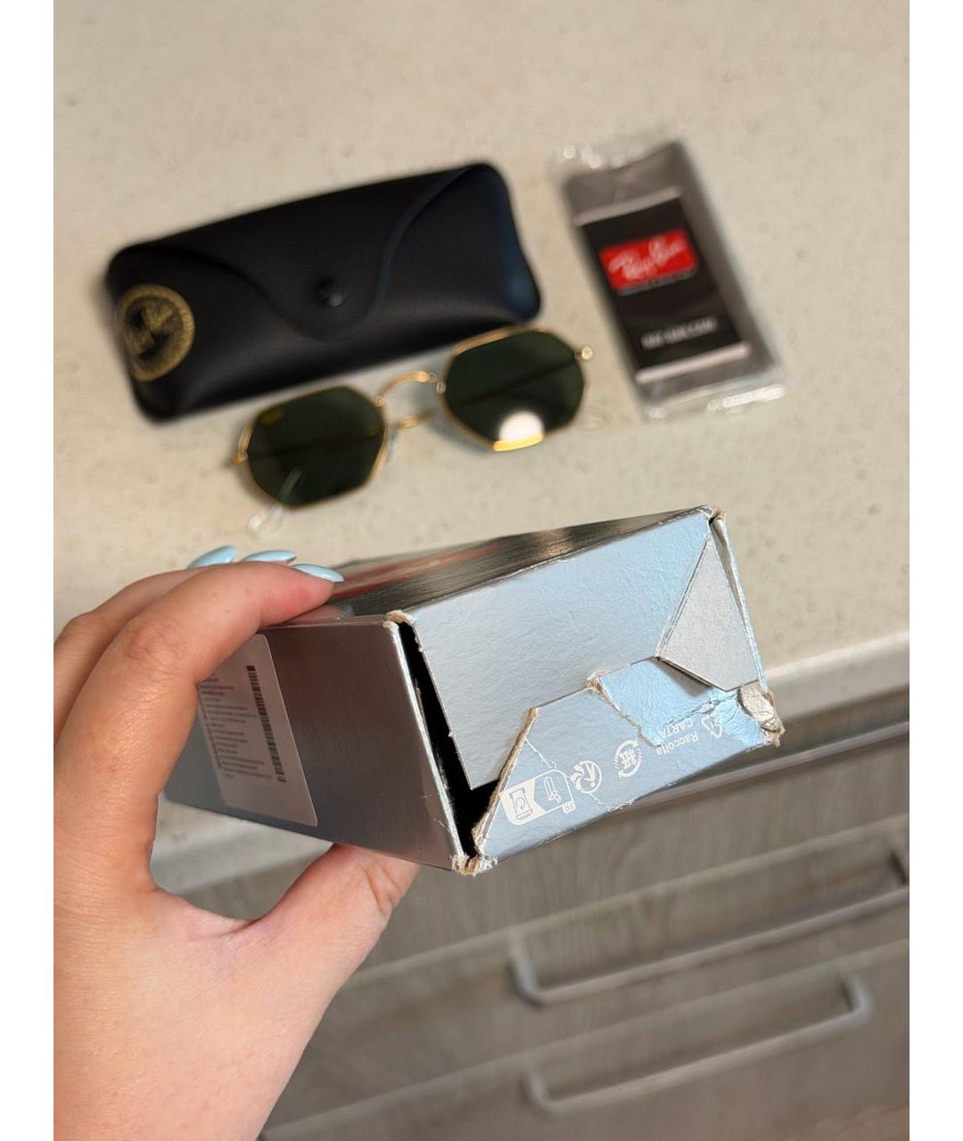 RAY BAN Золотые металлические солнцезащитные очки, фото 4
