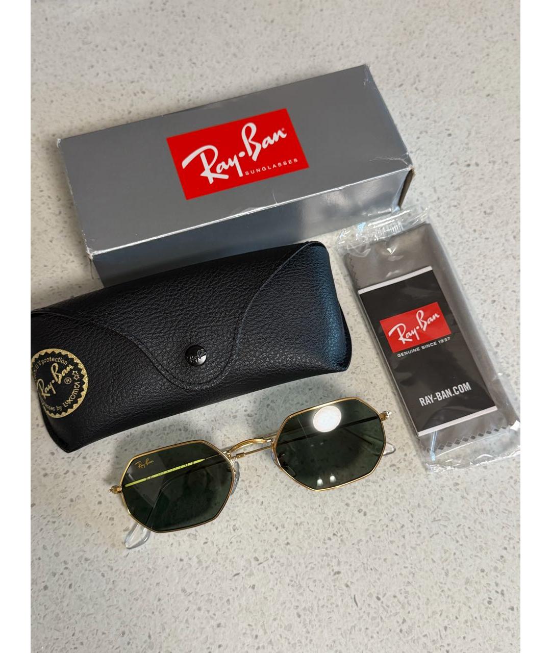 RAY BAN Золотые металлические солнцезащитные очки, фото 2