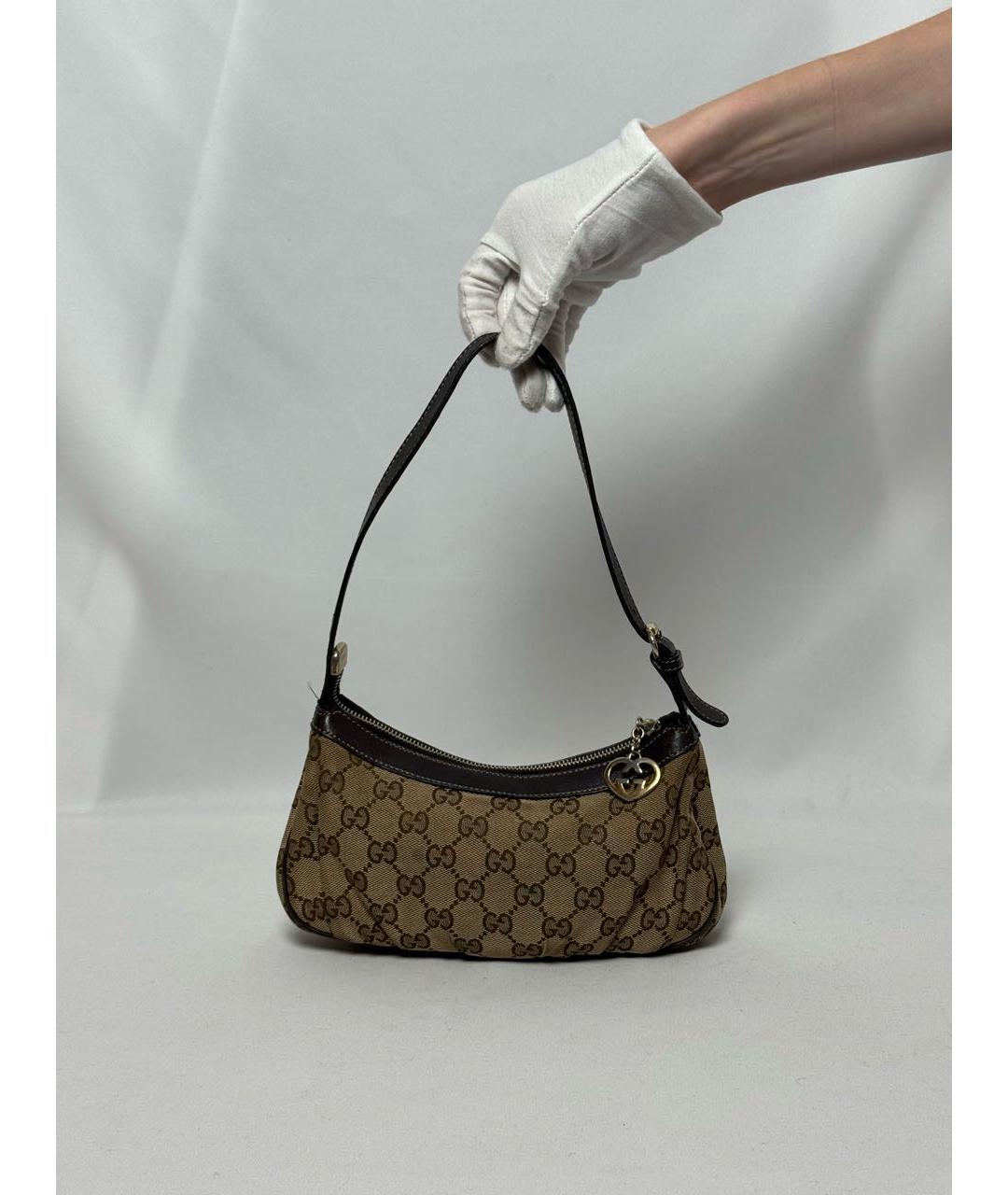 GUCCI Бежевая сумка на плечо из канвы, фото 9