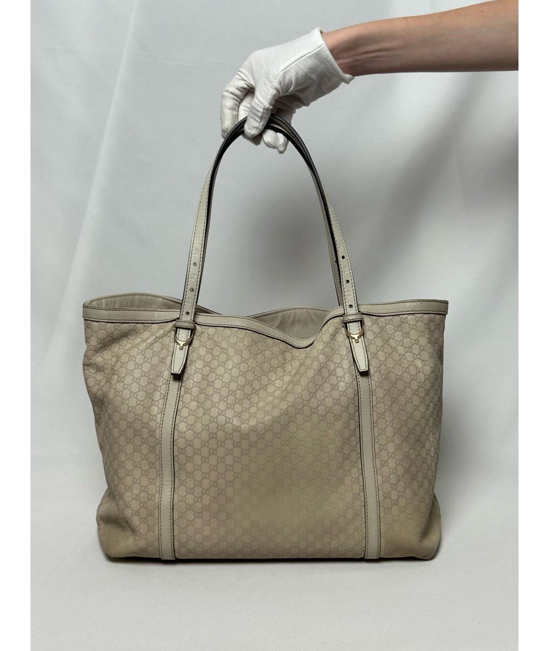 GUCCI Бежевая кожаная сумка тоут, фото 3