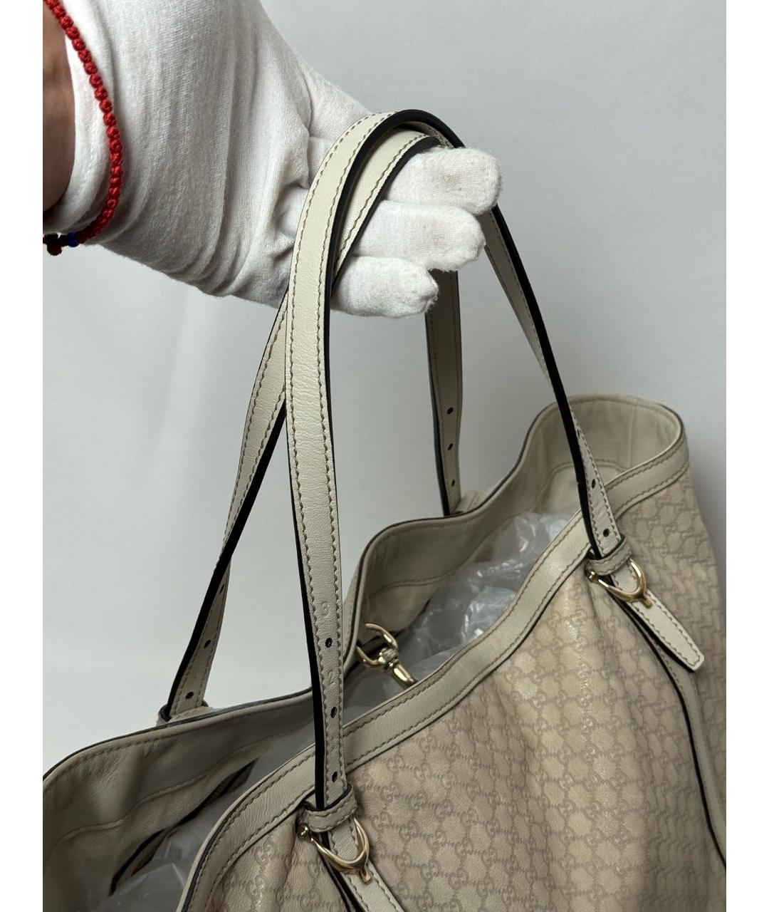 GUCCI Бежевая кожаная сумка тоут, фото 5