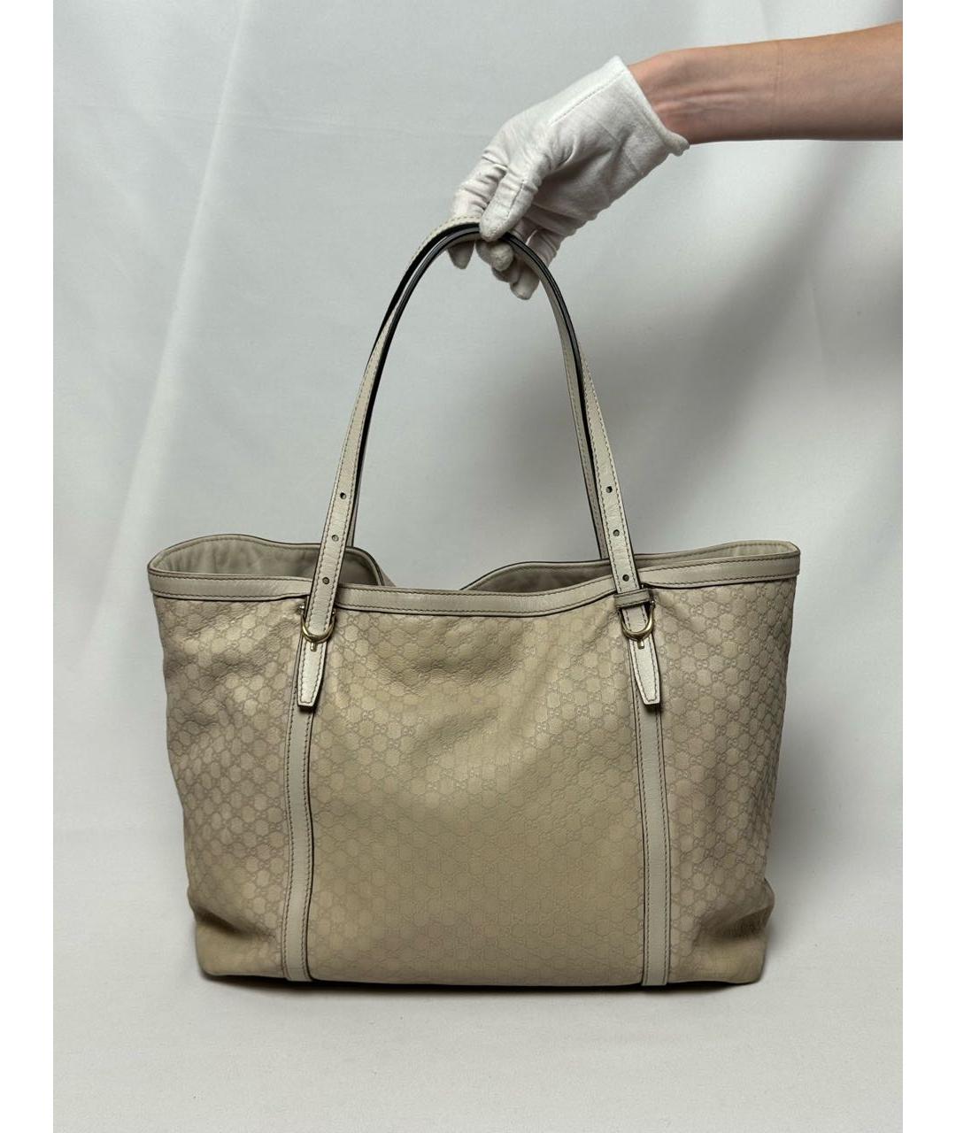 GUCCI Бежевая кожаная сумка тоут, фото 9
