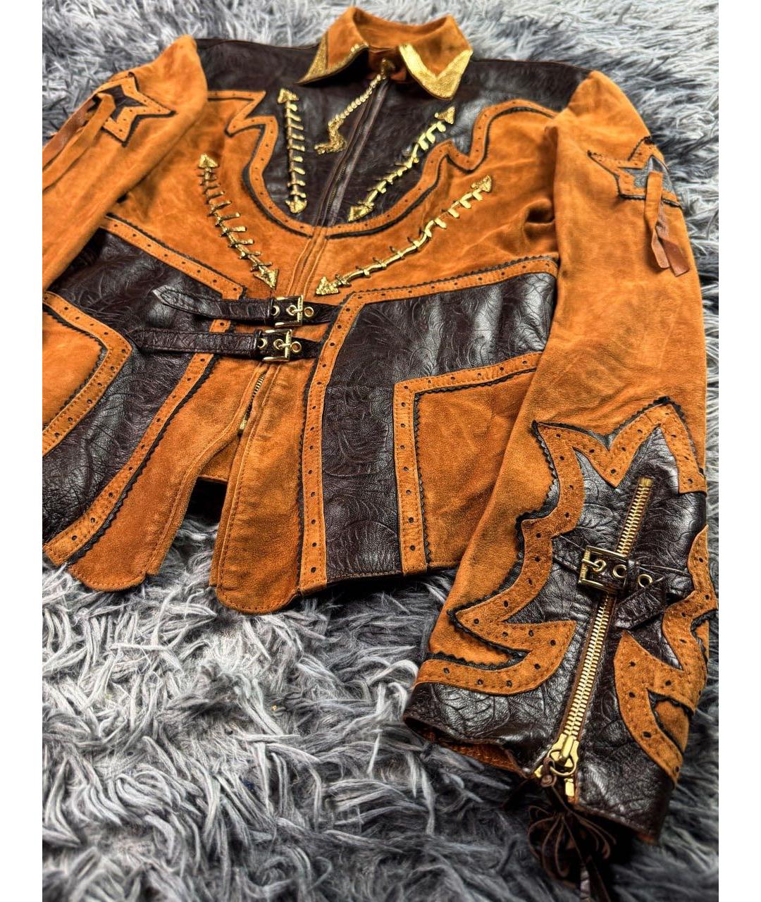 ROBERTO CAVALLI Коричневая кожаная куртка, фото 6