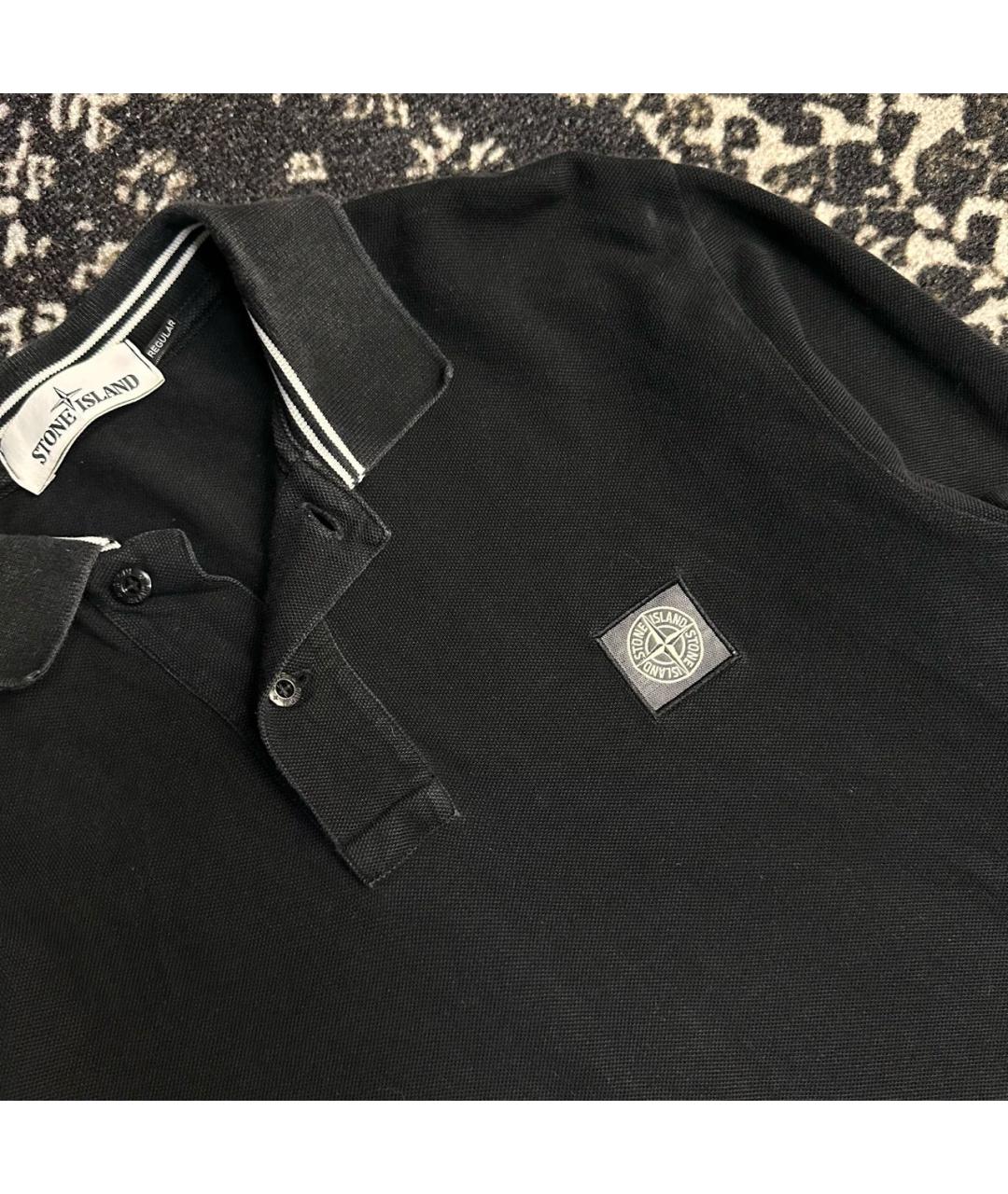 STONE ISLAND Черное хлопко-эластановое поло с длинным рукавом, фото 3