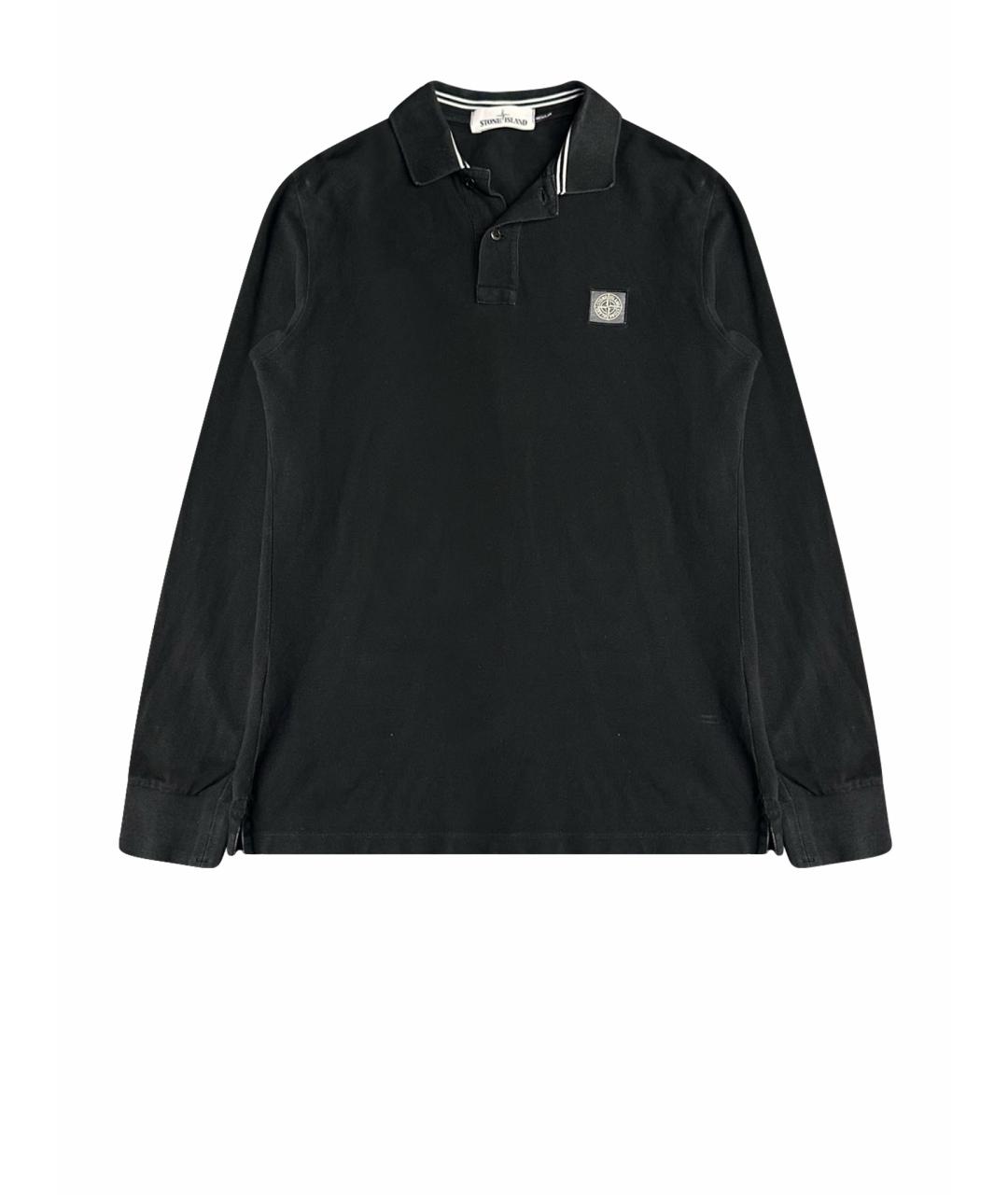 STONE ISLAND Черное хлопко-эластановое поло с длинным рукавом, фото 1