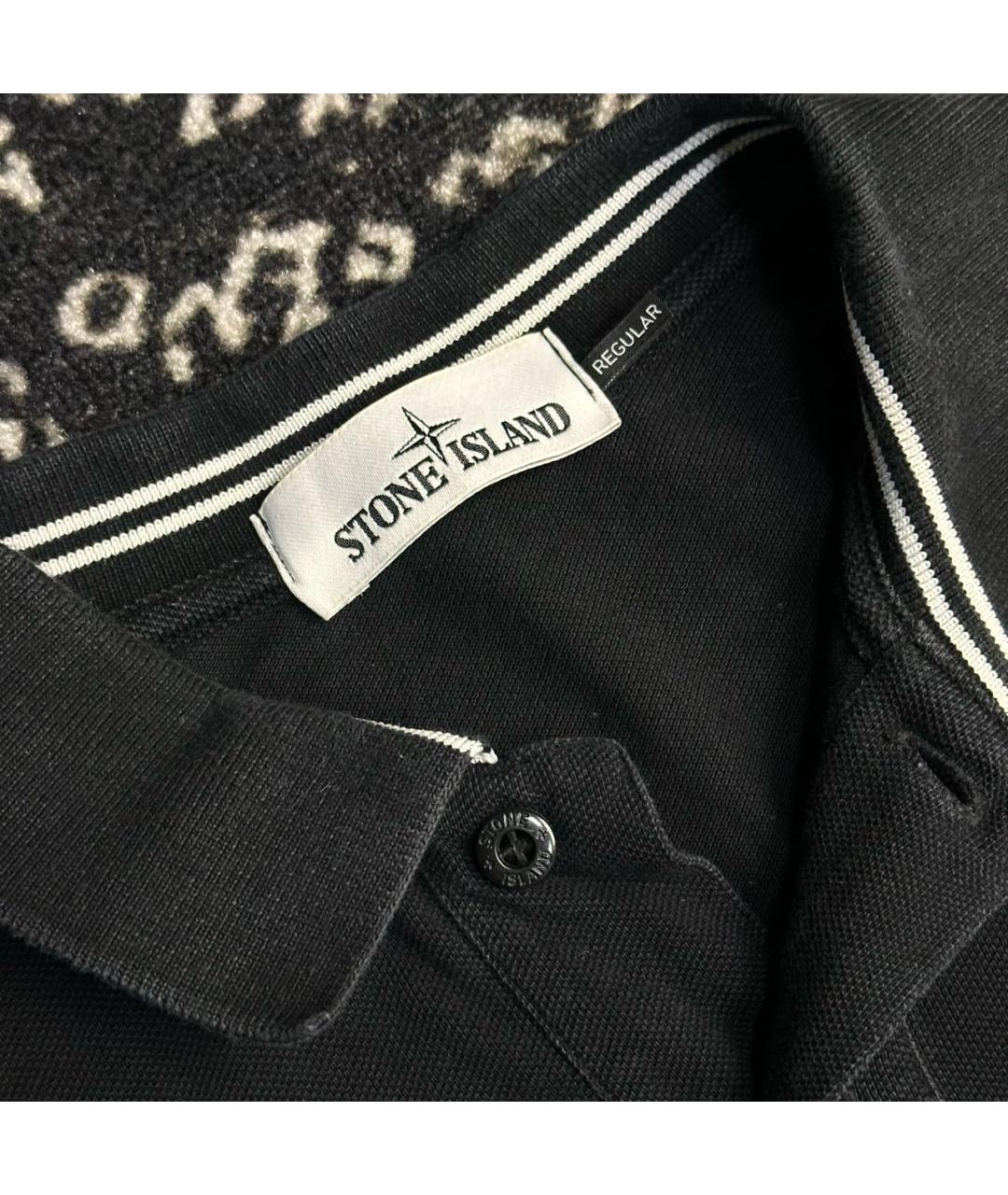 STONE ISLAND Черное хлопко-эластановое поло с длинным рукавом, фото 2