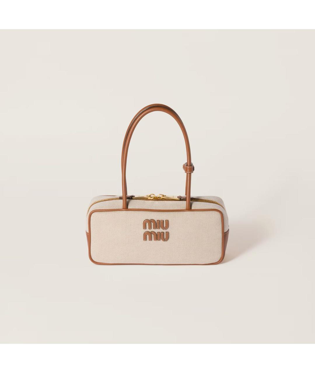 MIU MIU Бежевая кожаная сумка с короткими ручками, фото 8
