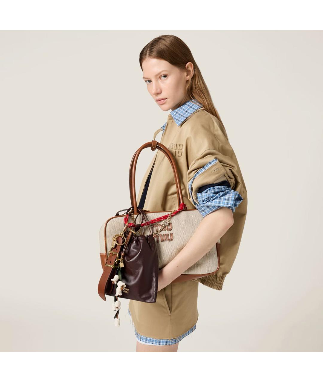 MIU MIU Коричневая кожаная сумка с короткими ручками, фото 5