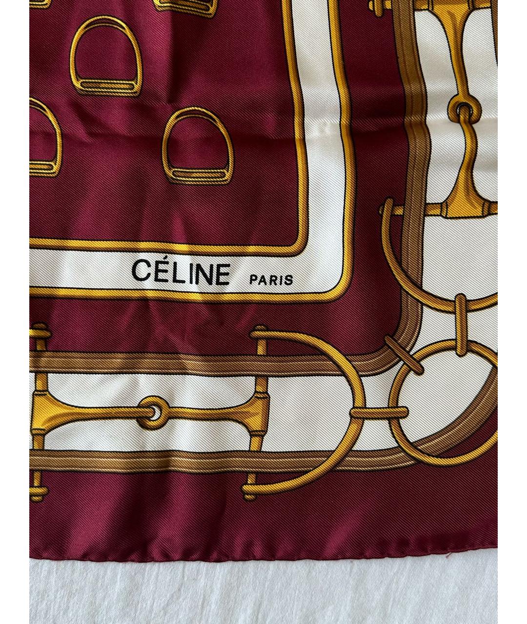 CELINE Бордовый шелковый платок, фото 2