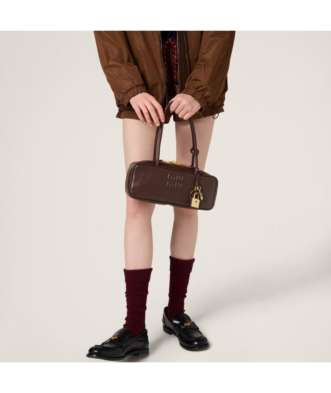 MIU MIU Бордовая кожаная сумка с короткими ручками, фото 5