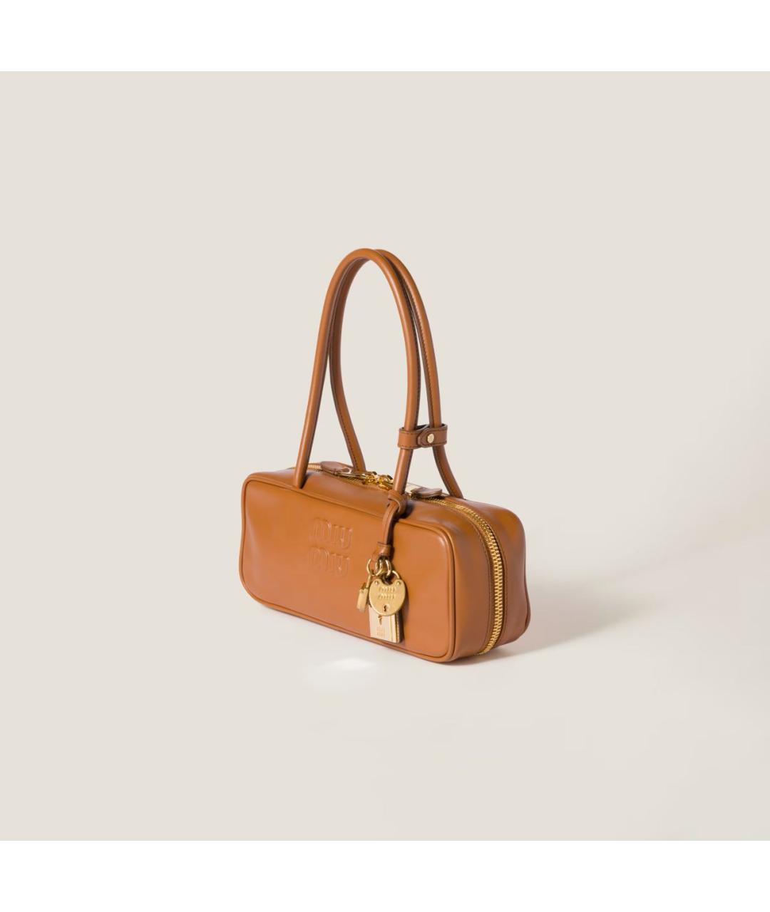 MIU MIU Коричневая кожаная сумка с короткими ручками, фото 3