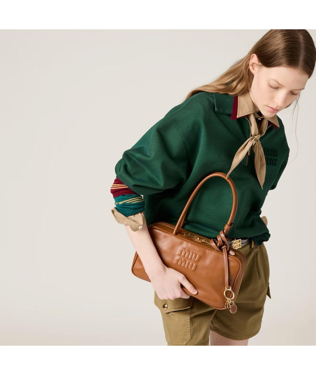 MIU MIU Коричневая кожаная сумка с короткими ручками, фото 8