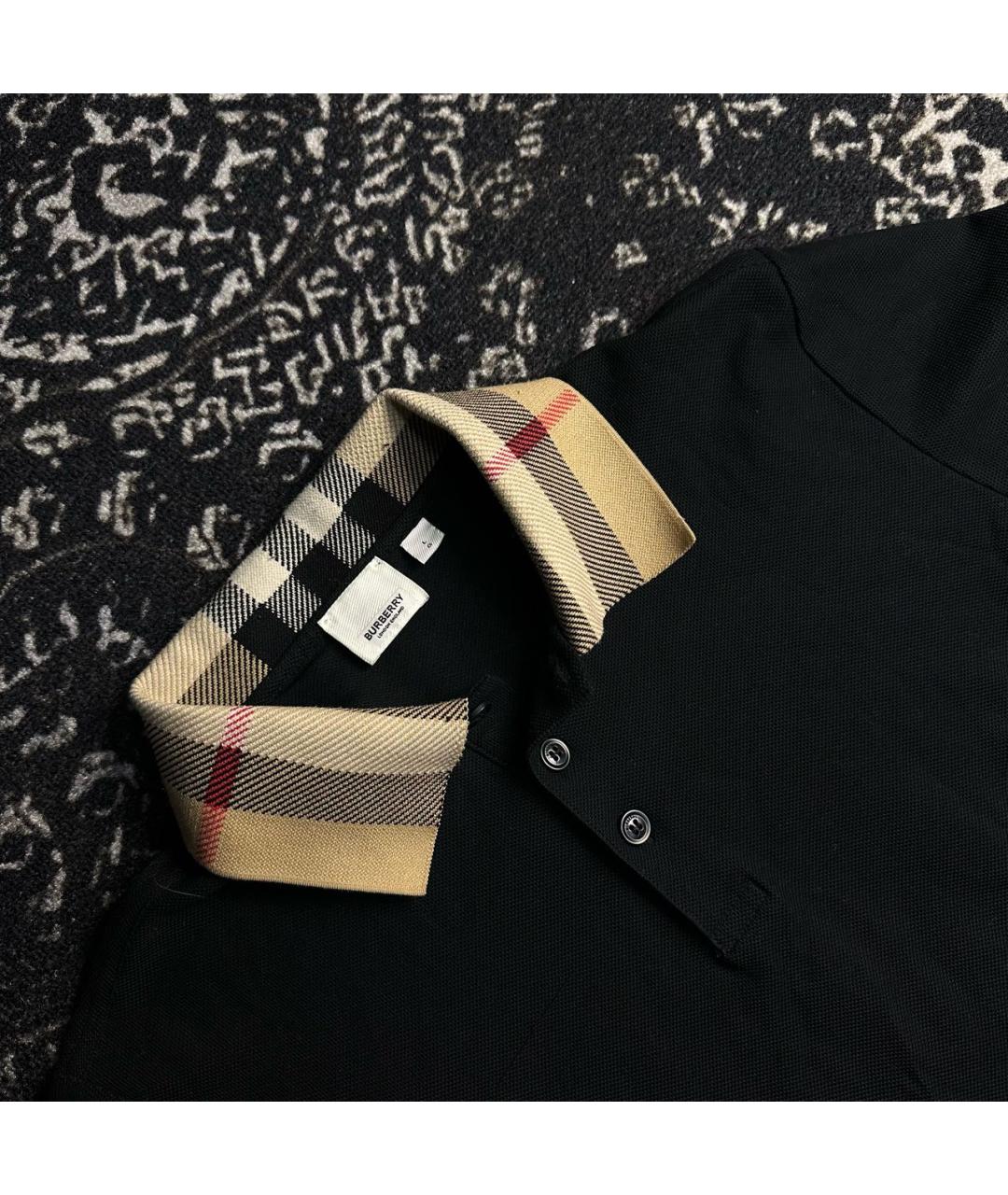 BURBERRY Черное хлопко-полиэстеровое поло с коротким рукавом, фото 2