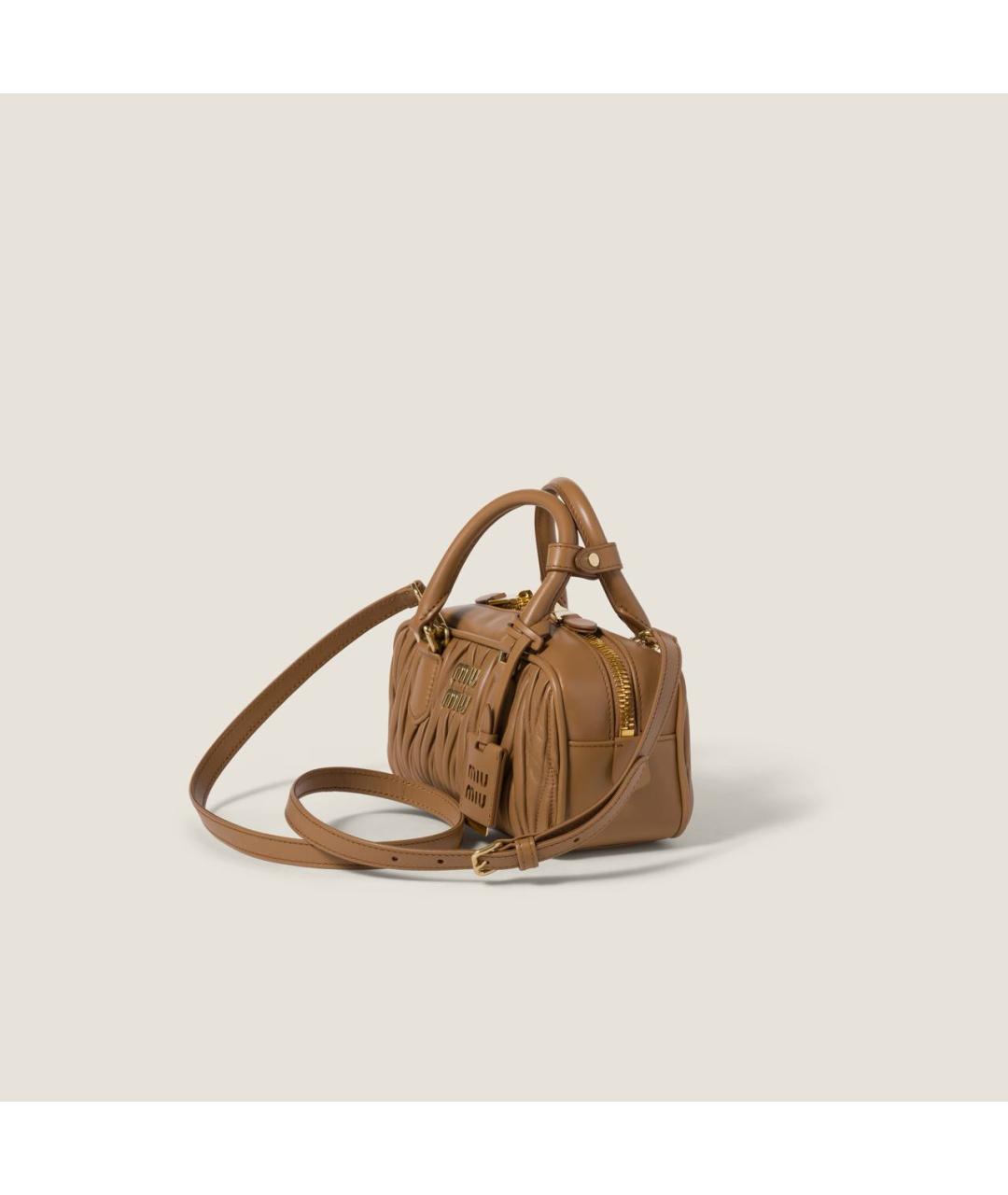 MIU MIU Коричневая кожаная сумка с короткими ручками, фото 3