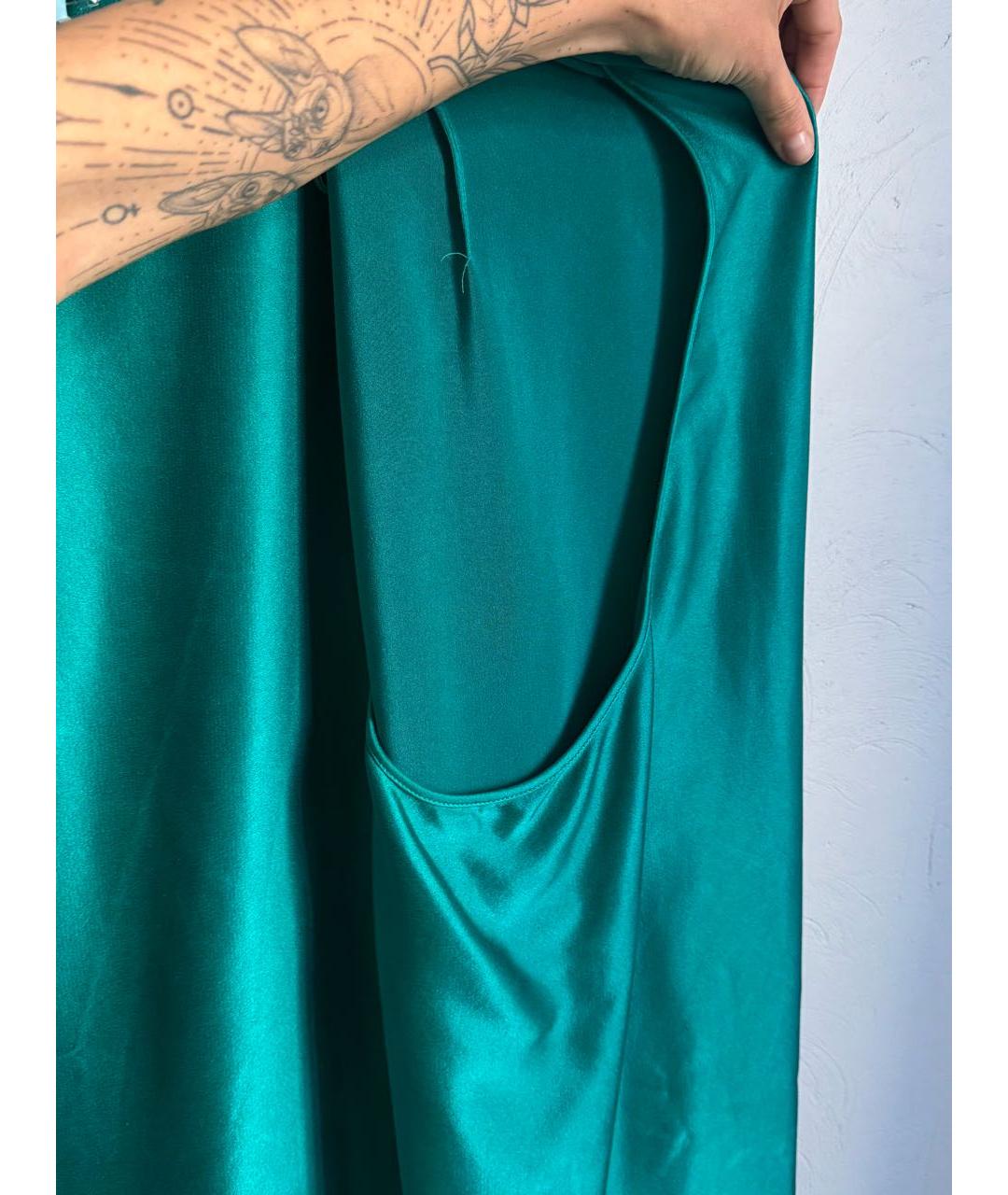 OSCAR DE LA RENTA Бирюзовая шелковая юбка макси, фото 7