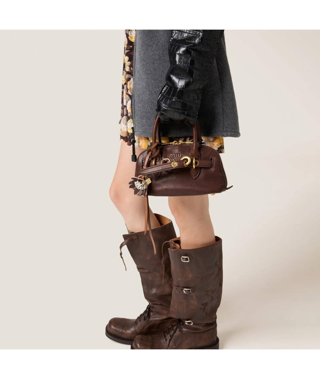 MIU MIU Коричневая кожаная сумка с короткими ручками, фото 8