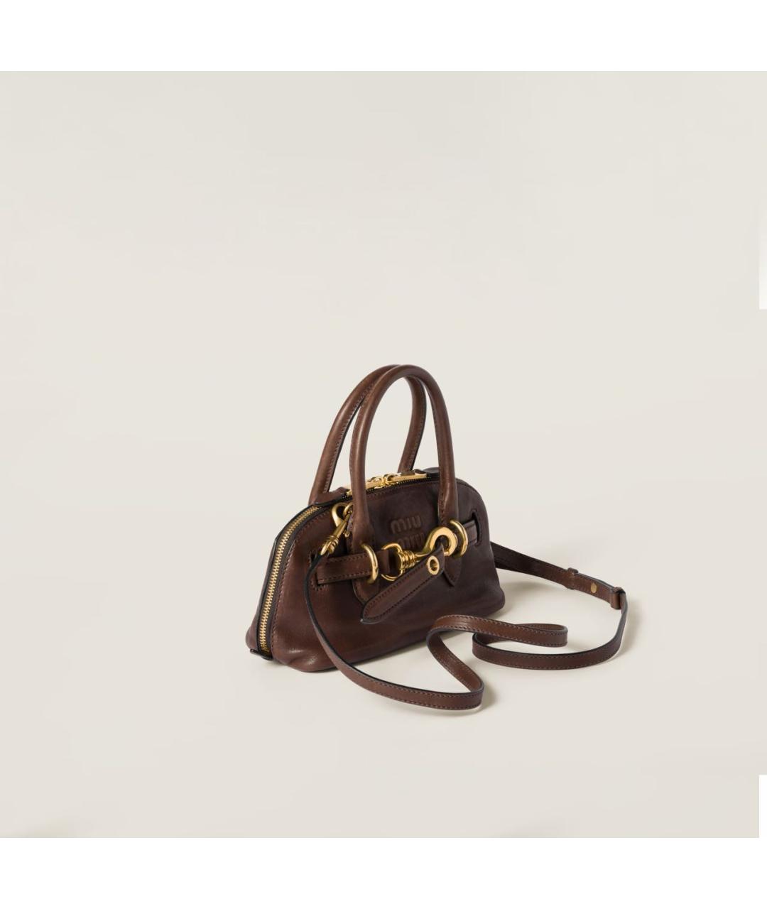 MIU MIU Коричневая кожаная сумка с короткими ручками, фото 3