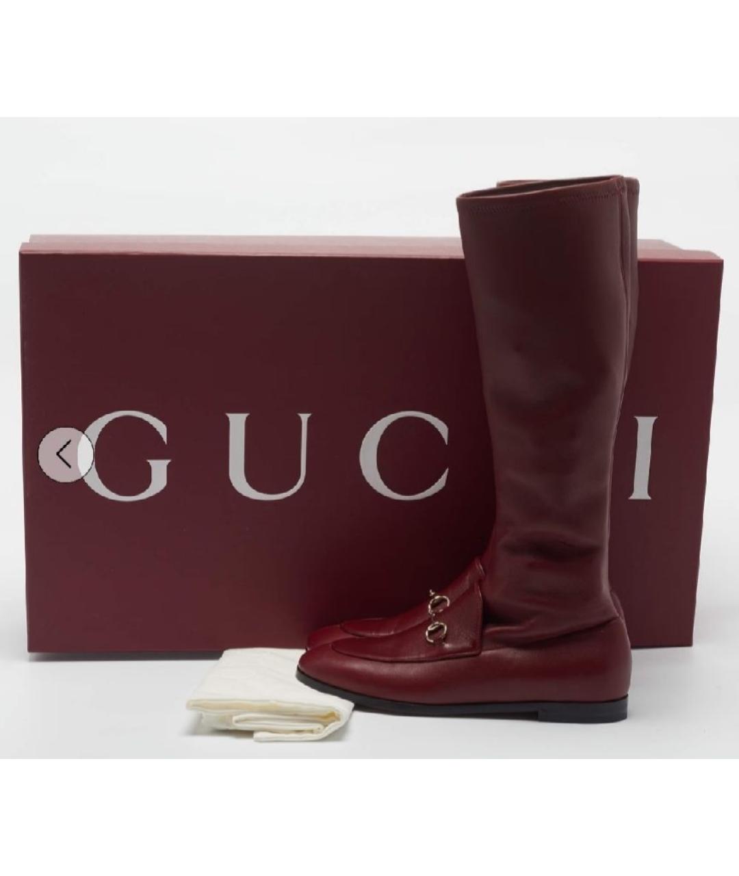 GUCCI Бордовые кожаные сапоги, фото 8